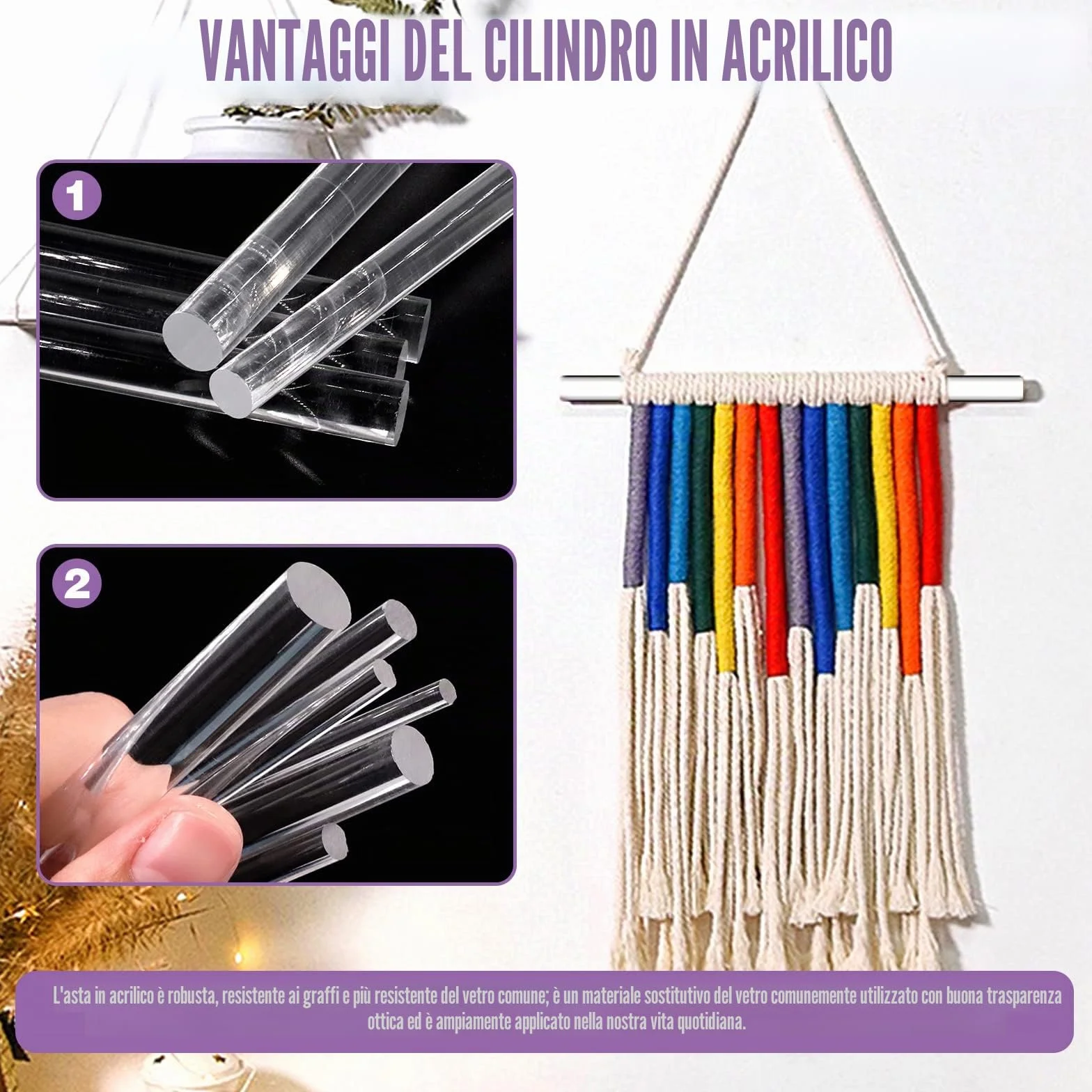 Swpeet Bastoncini di tassello in acrilico, 30 pezzi, diametro 3 mm, 4 mm, 5 mm, 6 mm, 8 mm, 10 mm di lunghezza, 300 mm, bianco, assortimento in acrilico trasparente, rotondi, solidi, per modellismo