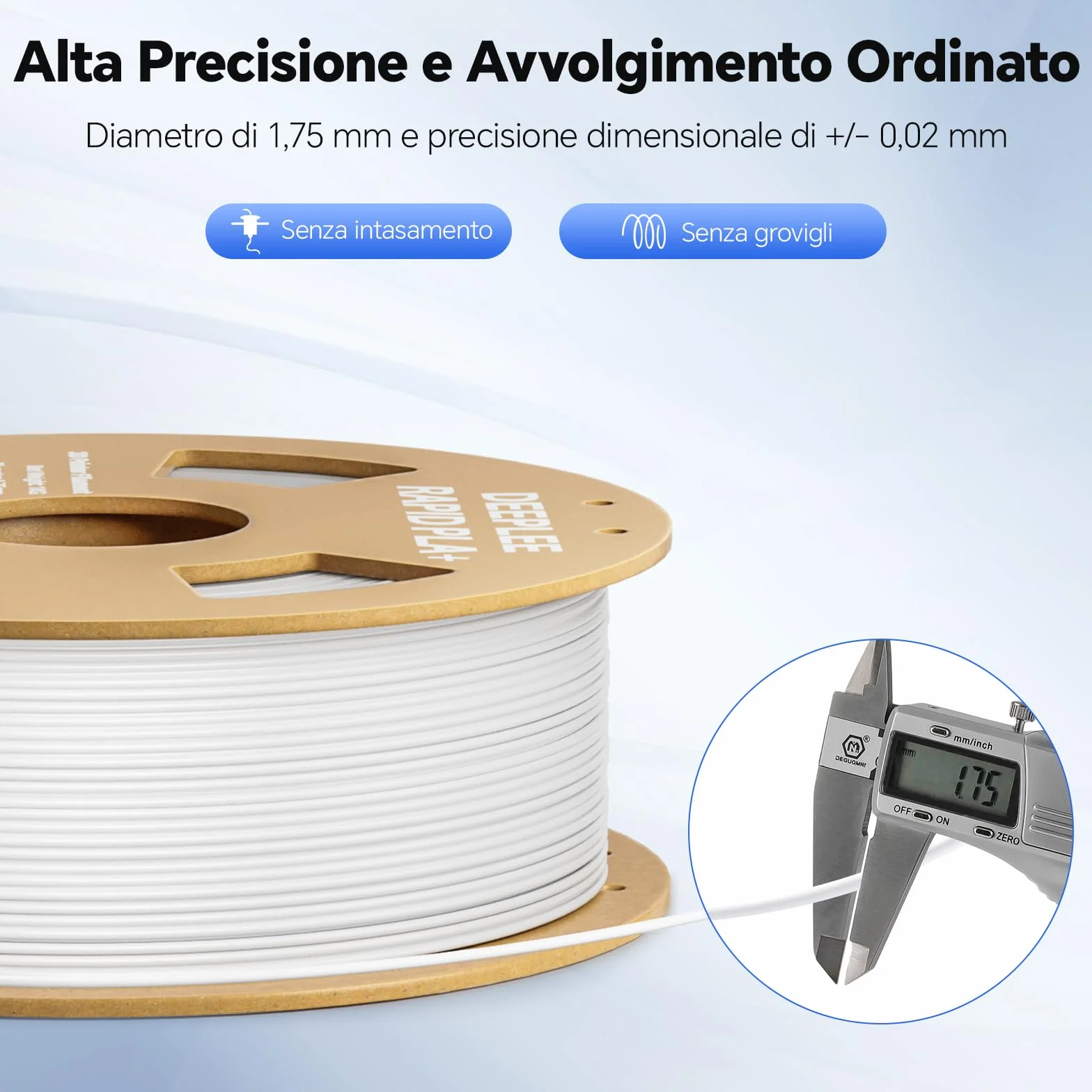 DEEPLEE Filamento PLA+ Rapido 1.75 mm Bianco 1 kg Alta Velocità 600 mm/s Precisione ±0.02 mm per Stampanti 3D FDM