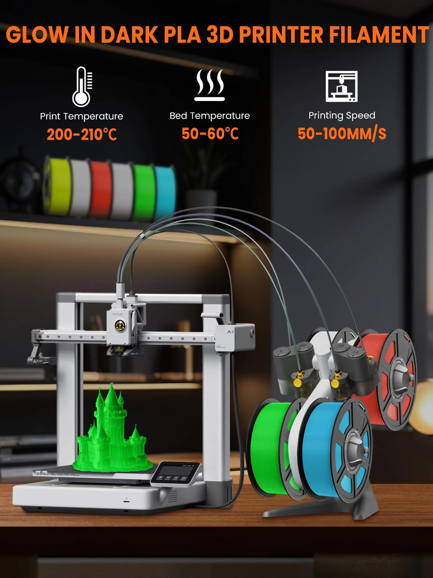 TECBEARS Filamento PLA Glow in the Dark 1.75mm Verde Luminescente 1kg