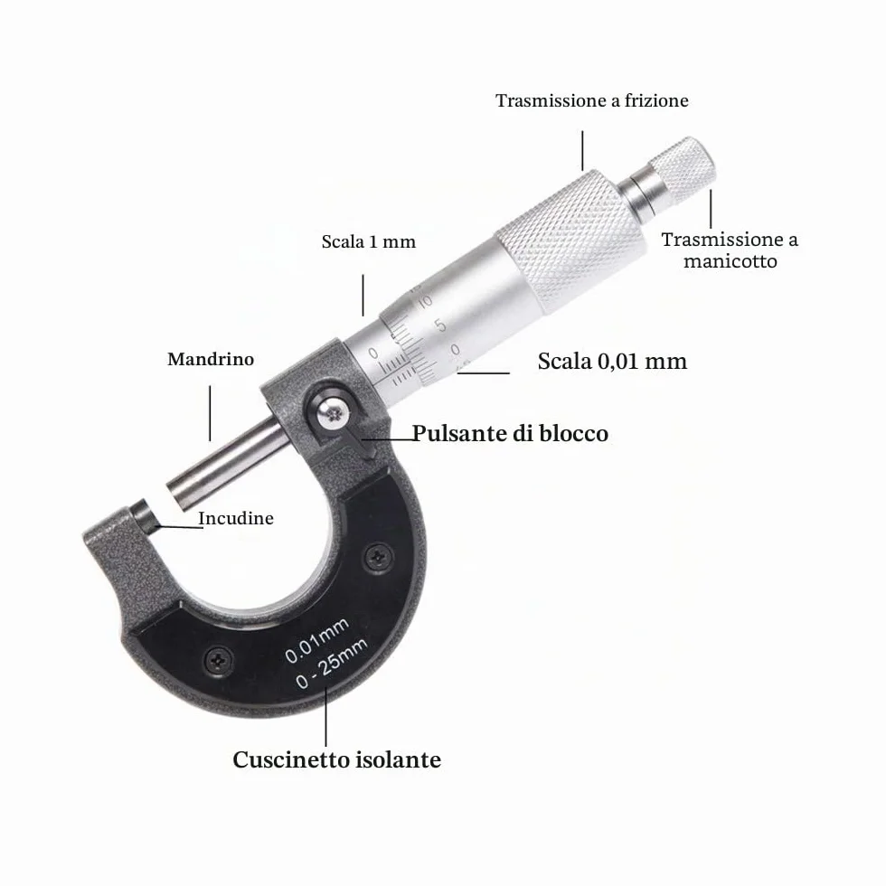 Beslands Micrometro Externo Exterior Calibrador 0-25 mm 0,01 mm Alta Precisione