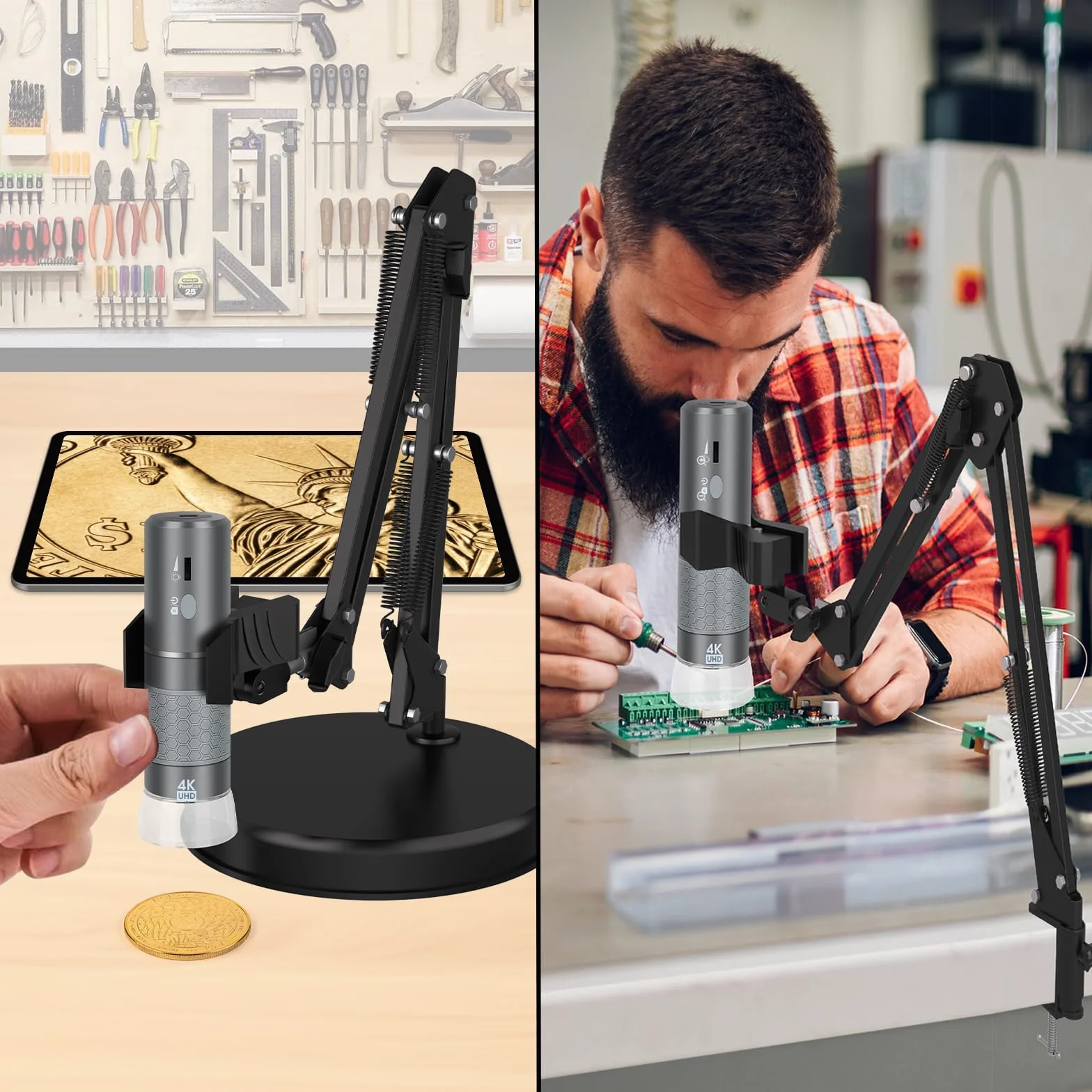 Supporto per microscopio universale 55 cm, diametro 6 cm, morsetto da tavolo