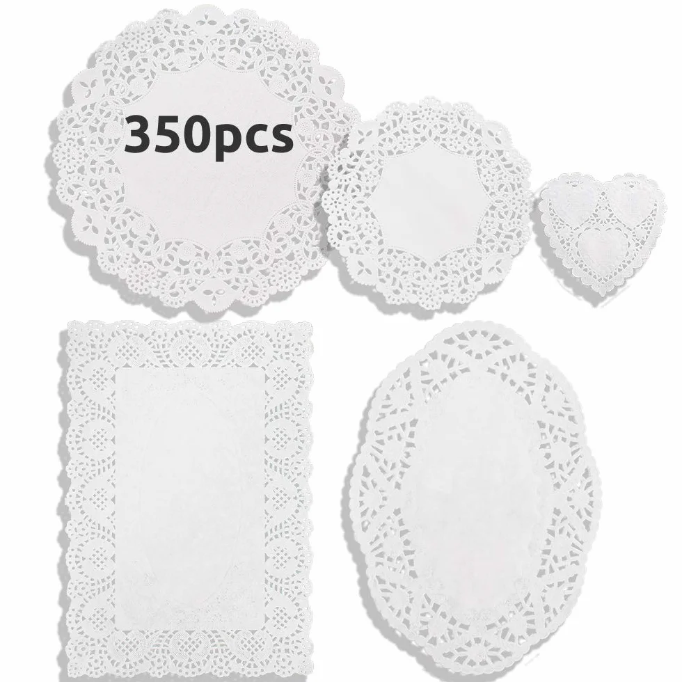 DailyTreasures 350 pezzi carta per centrini in pizzo decorativi dimensioni assortite ecologico per torte dessert matrimoni