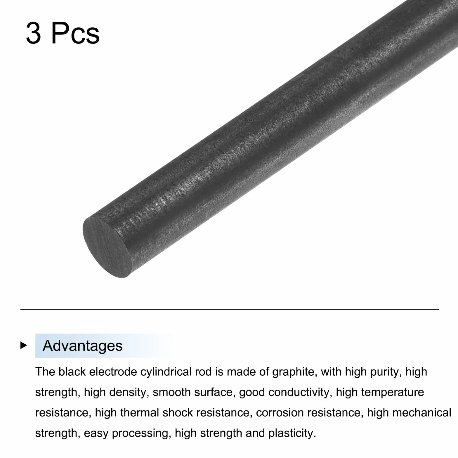 Astina in Grafite Cilindrica 250x6mm Nero per Elettrodi, Crogioli, Confezione da 3