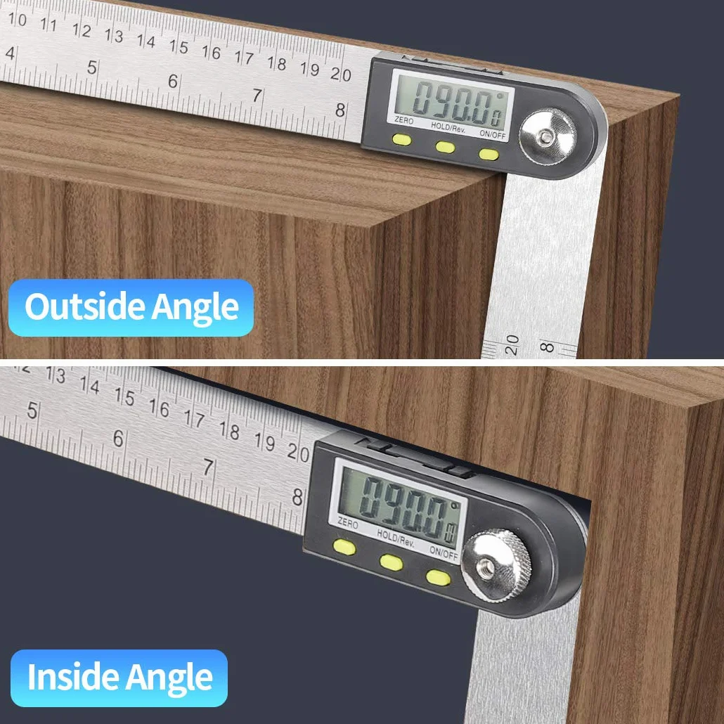 Righello Angolare Digitale Display LCD Goniometro 360 Gradi Rilevatore Angolo Acciaio Inossidabile con Funzione di Bloccaggio per Falegnami Ingegneria Legno,400mm