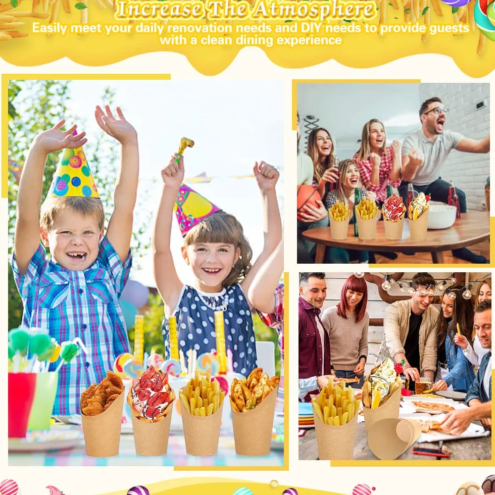 REFORUNG 50 Pz Contenitori per Patatine Fritte 12oz Tazze di Carta Kraft per Snack
