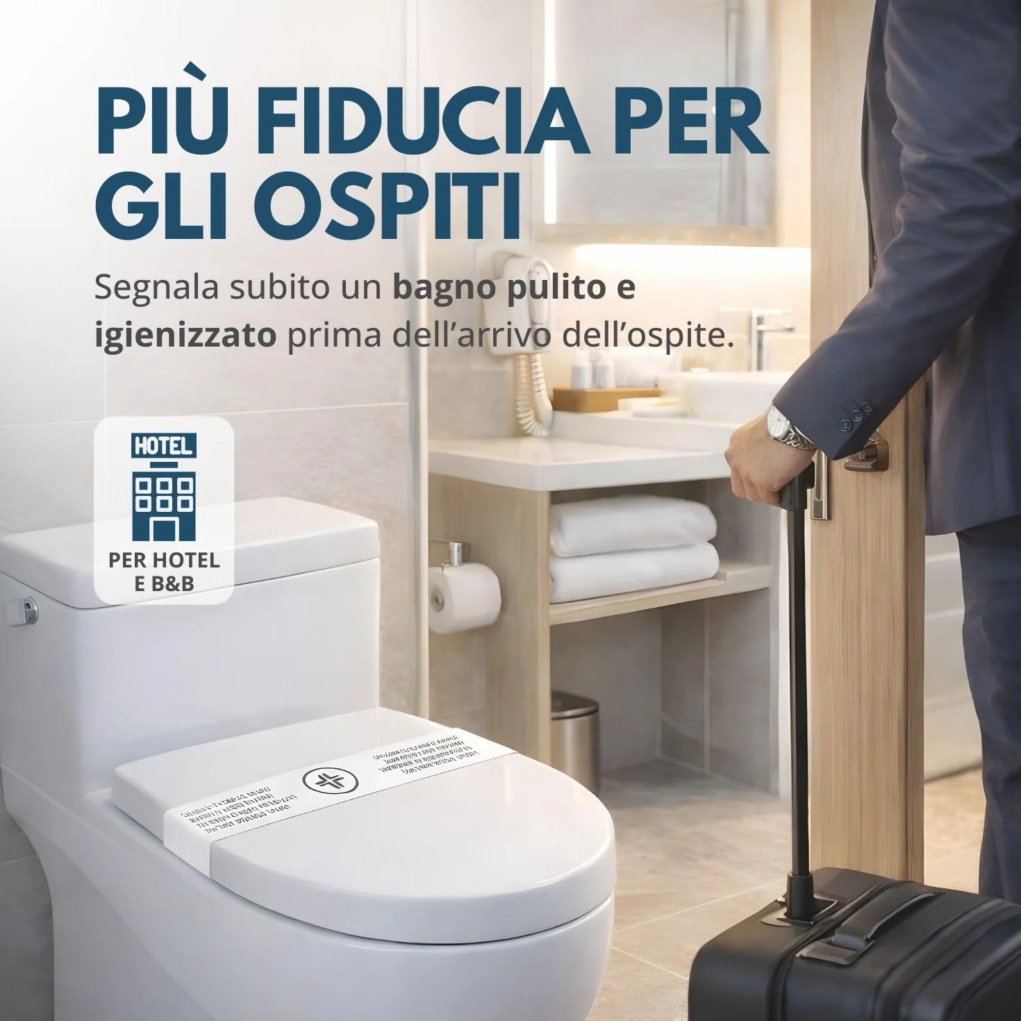 Strisce garanzia igiene WC con testo in 4 lingue 500 pz, 62x6,5 cm