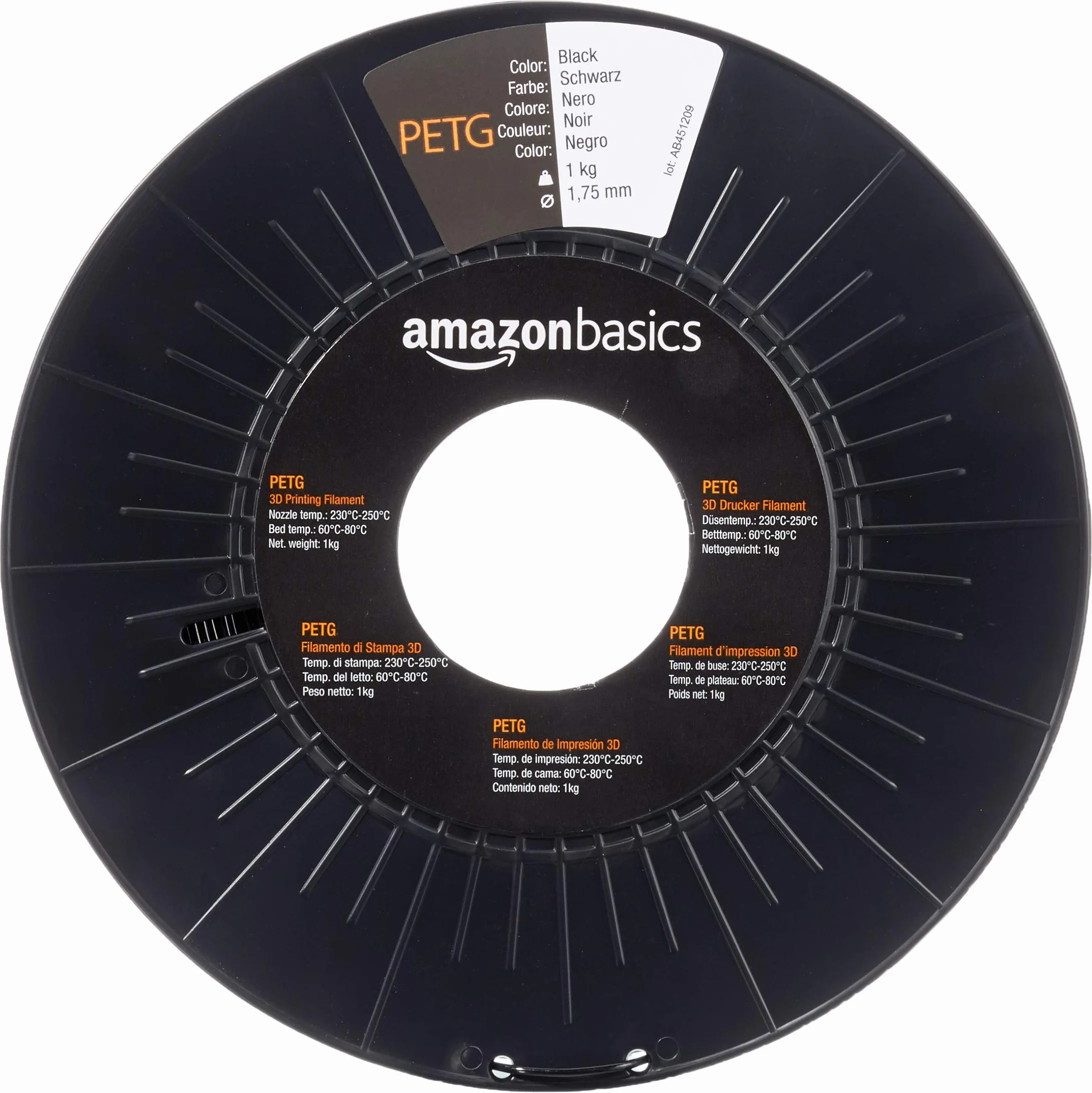 Amazon Basics Filamento PETG 1.75 mm nero 1 kg per stampanti 3D