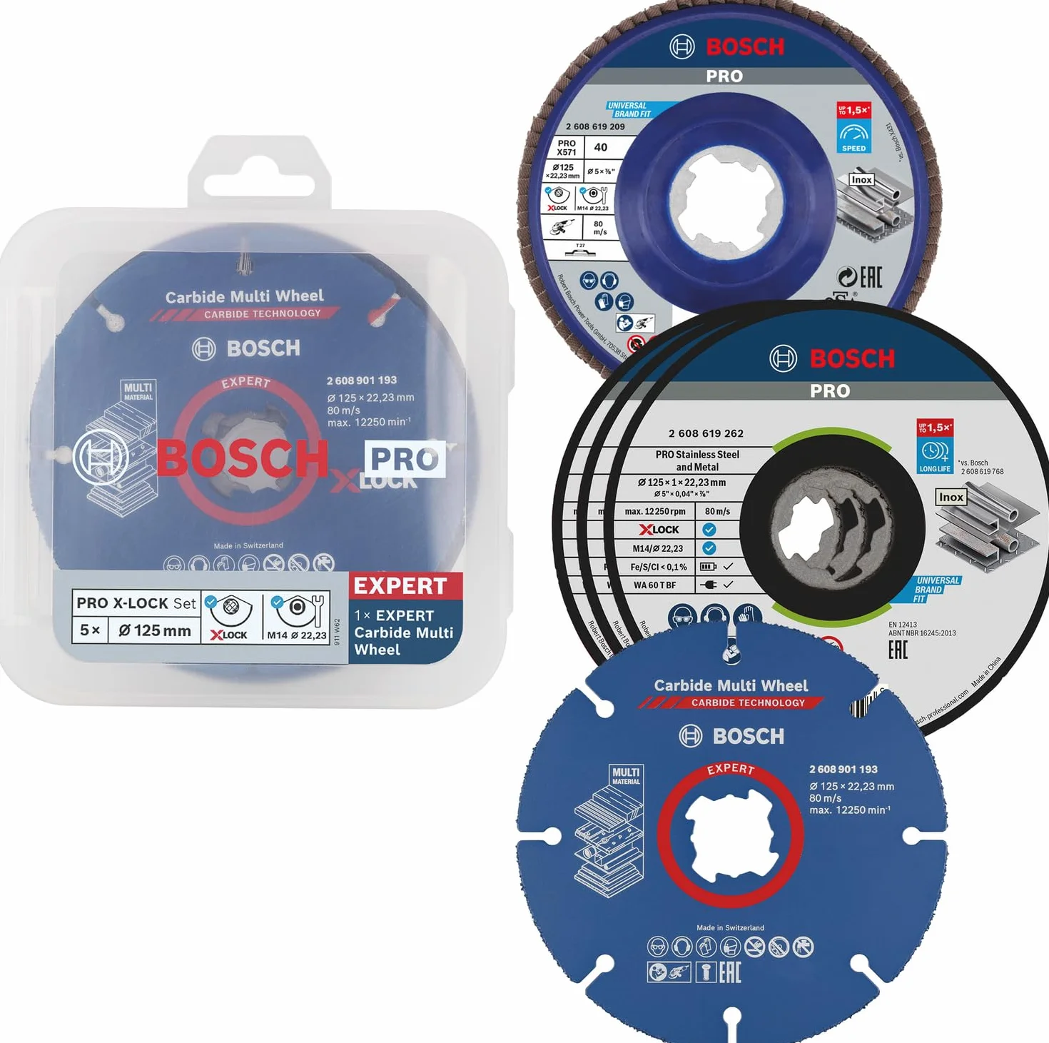 Bosch Professional X-LOCK 5 Dischi Taglio Levigatura Acciaio Inox 125 mm Smerigliatrice Angolare