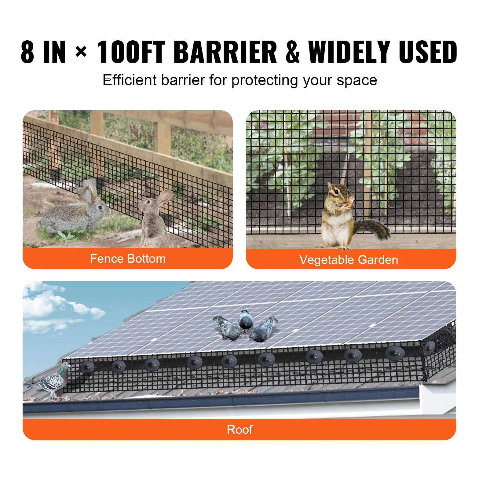 VEVOR Griglia di Protezione per Pannello Solare in Rotolo 20,3 cm x 30,5 m, Kit Anti-Uccelli 100 Fascette in Acciaio Inox Rivestimento PVC Antiruggine Rete Metallica 12,7 mm