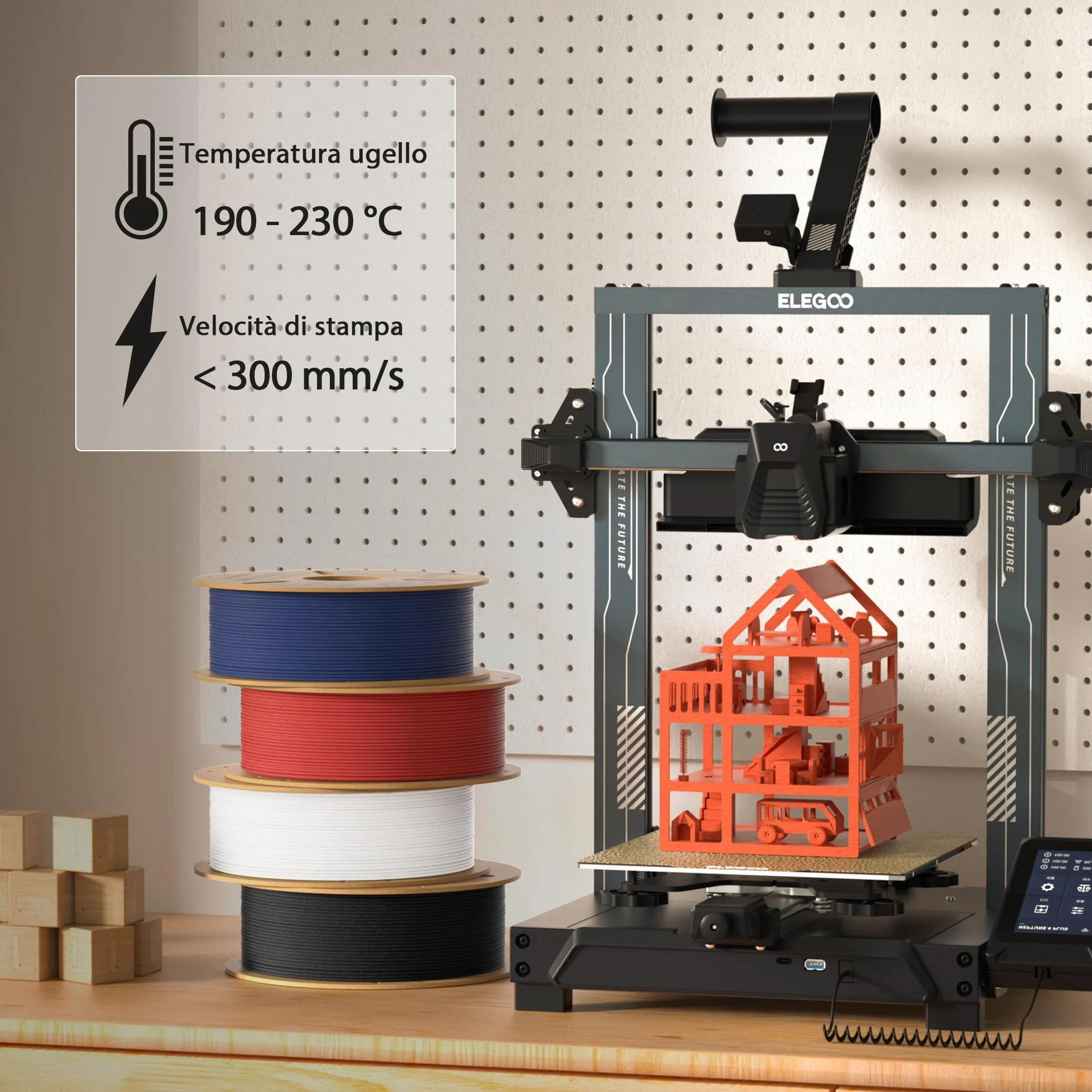 ELEGOO Filamento PLA Matte Nero 1 kg 1,75 mm Opaco per Stampante 3D precisione +/- 0,02 mm