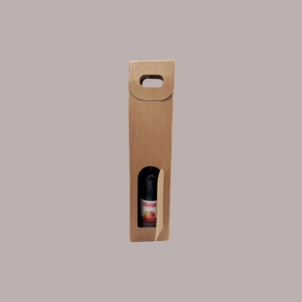 Lucgel Scatola Astuccio Porta 1 Bottiglia 750 ml Olio Vino in Cartoncino Ondulato Avana con finestra 90x90H385mm, 10 Pezzi