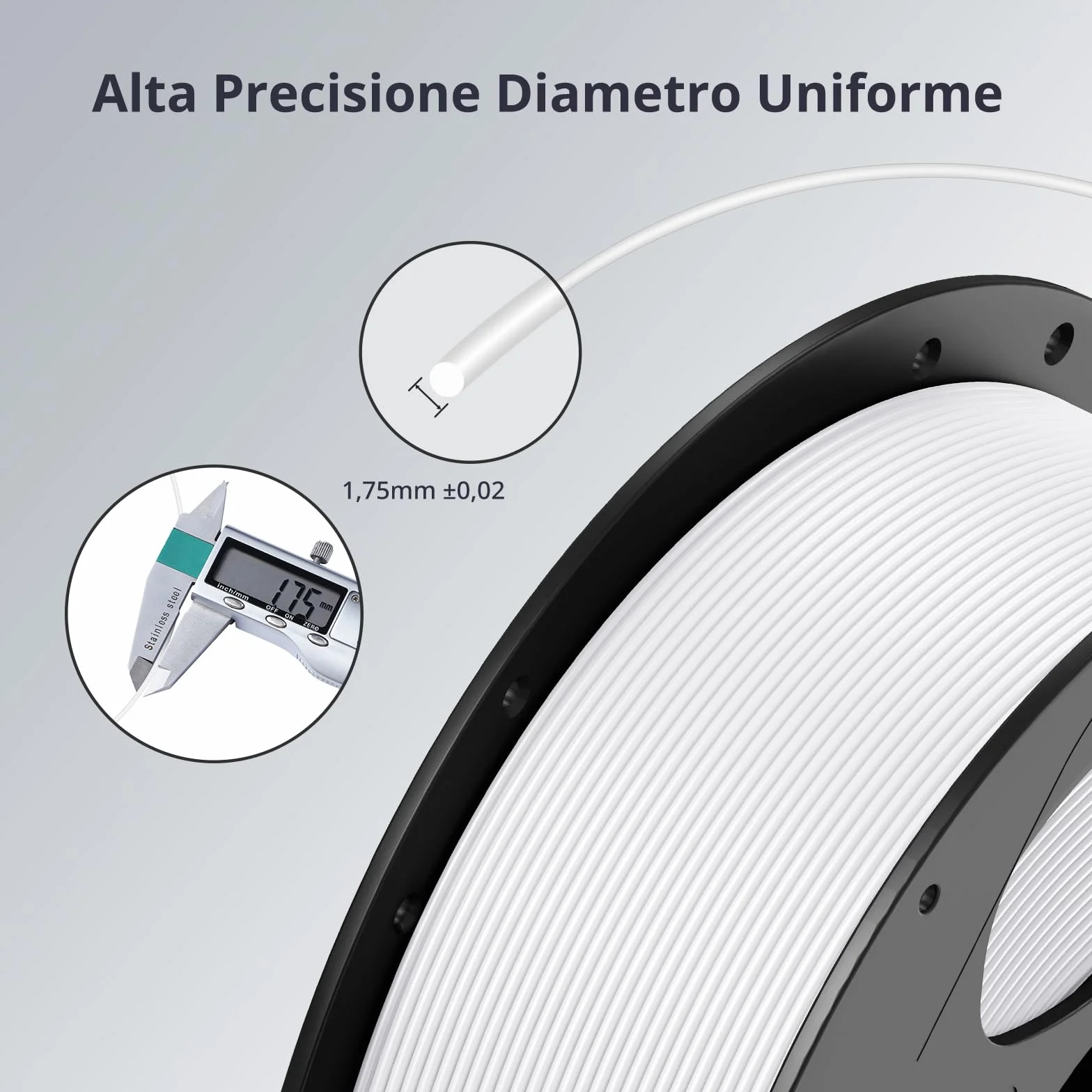 ANYCUBIC Filamento PLA 1,75 mm per Stampante 3D, Precisione +/- 0,02 mm, Bianco Brillante 1 KG