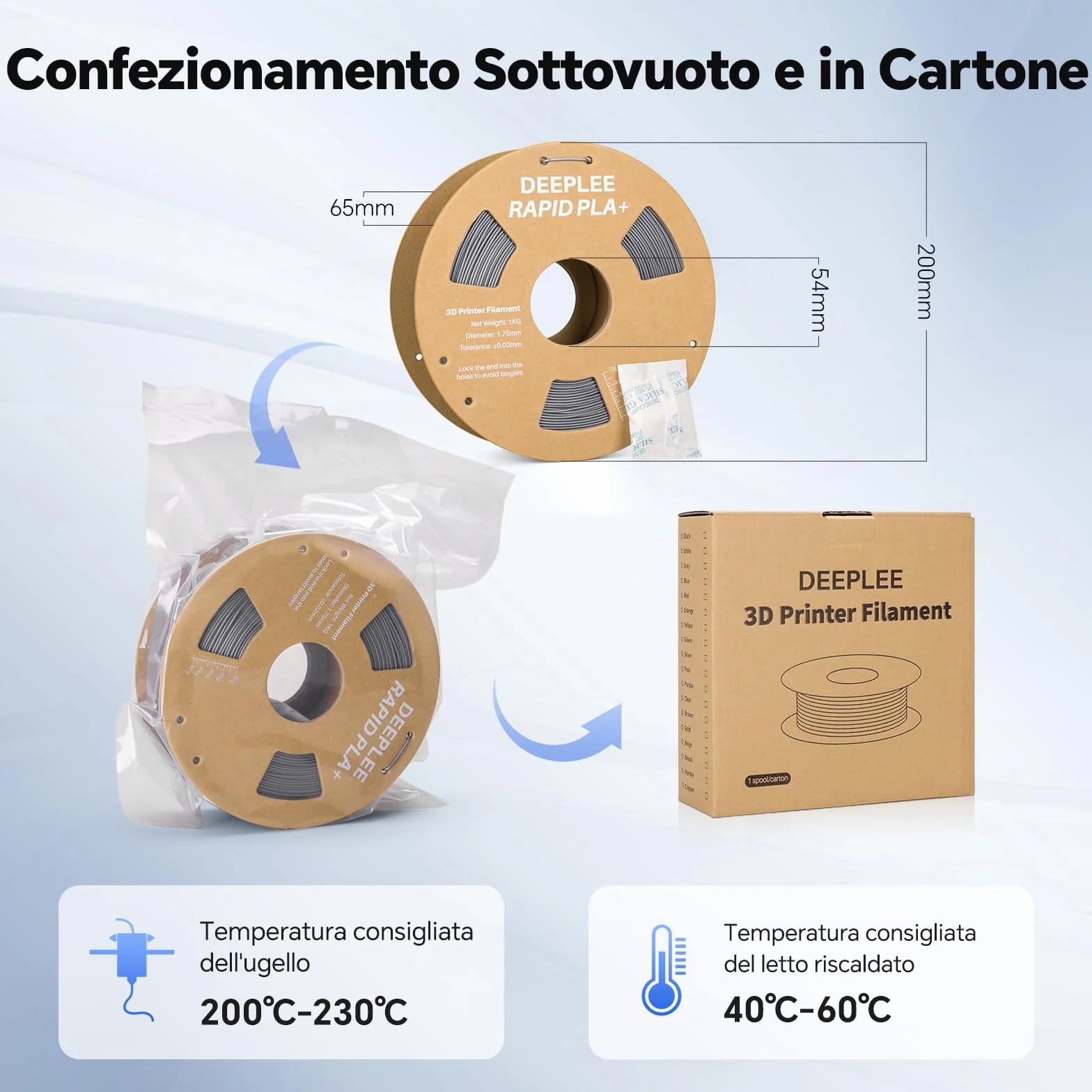 DEEPLEE Filamento PLA+ Rapido 1.75 mm Bianco 1 kg Alta Velocità 600 mm/s Precisione ±0.02 mm per Stampanti 3D FDM