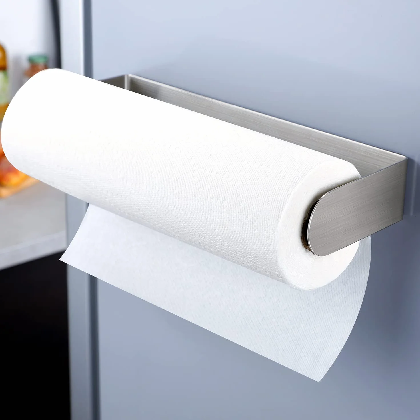 DELITON Portasciugamani di carta magnetico – Barra multifunzionale per cucina, frigorifero, grill, argento
