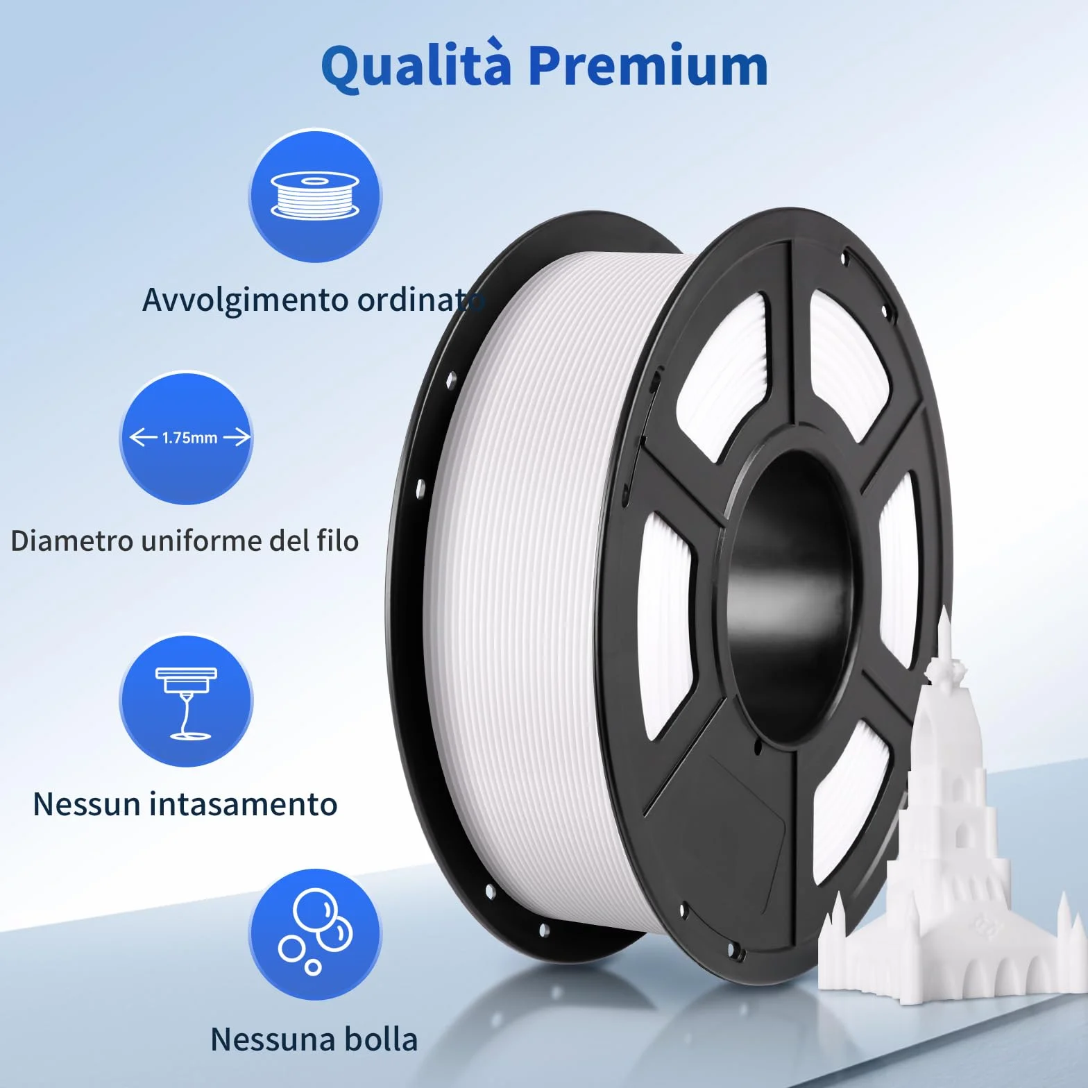 ANYCUBIC PLA Filamento per Stampante 3D 1,75 mm Precisione Dimensionale +/- 0,02 mm Bianco Brillante 1KG
