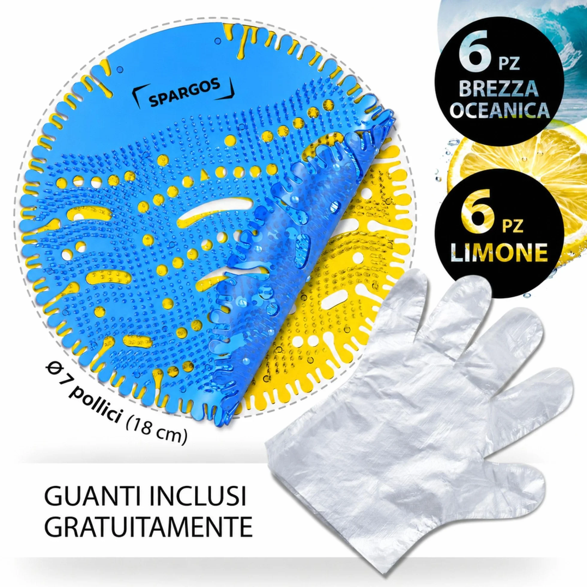 Spargos Urinal Screen 12 pz Neutralizzatore di schizzi e odori Blue Ocean Breeze Limone