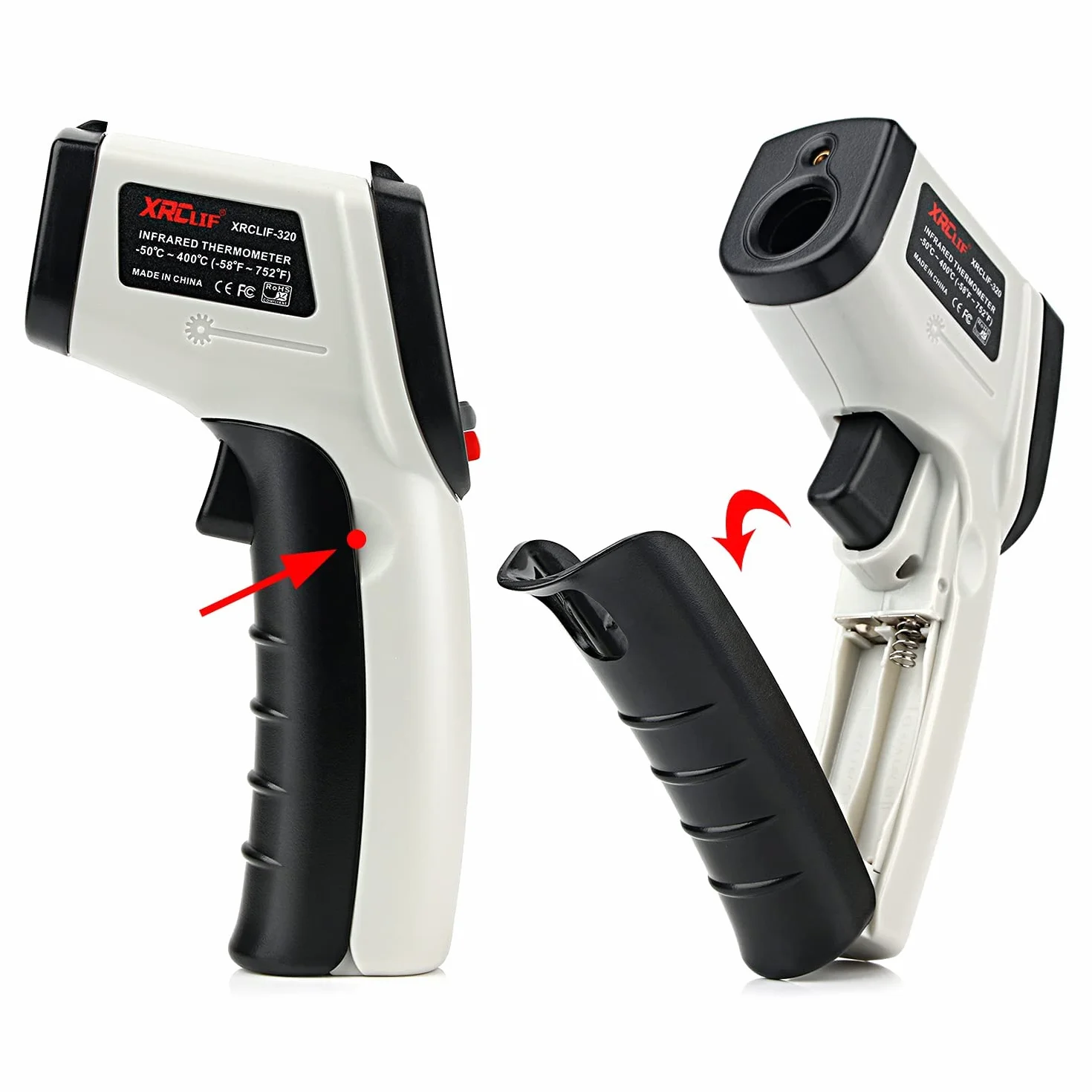 Termometro laser a infrarossi -50°C~400°C, pistola temperatura non contatto con emissività regolabile per alimenti