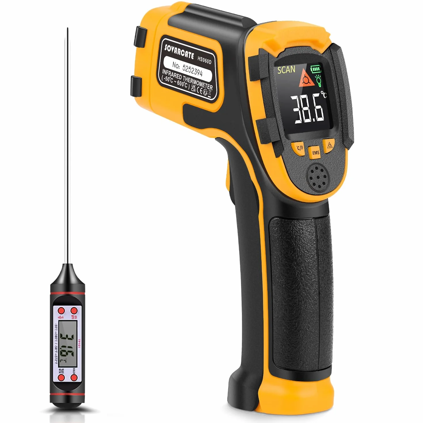 Termometro Infrarossi Laser Senza Contatto -58°F a 1112°F Emissività Regolabile per Cottura BBQ Freezer con Sonda Carne