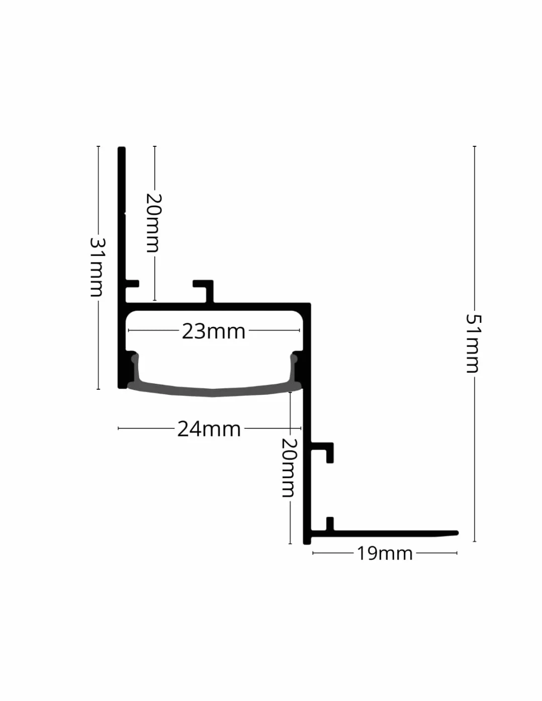 Profilo in Alluminio Aurora 2m per Cartongesso per Strisce LED Cover Opaca