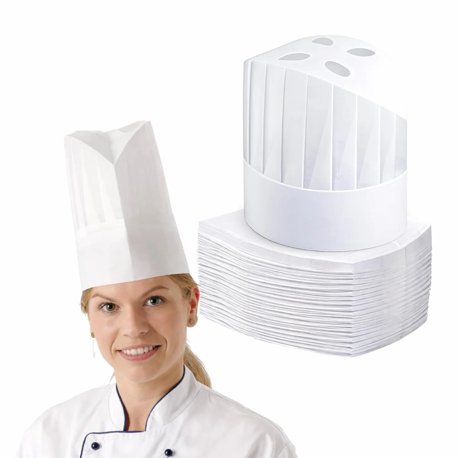 VIRSUS Cappelli da Cuoco in Carta monouso Bianco altezza 23 cm Regolabile con fori traspiranti