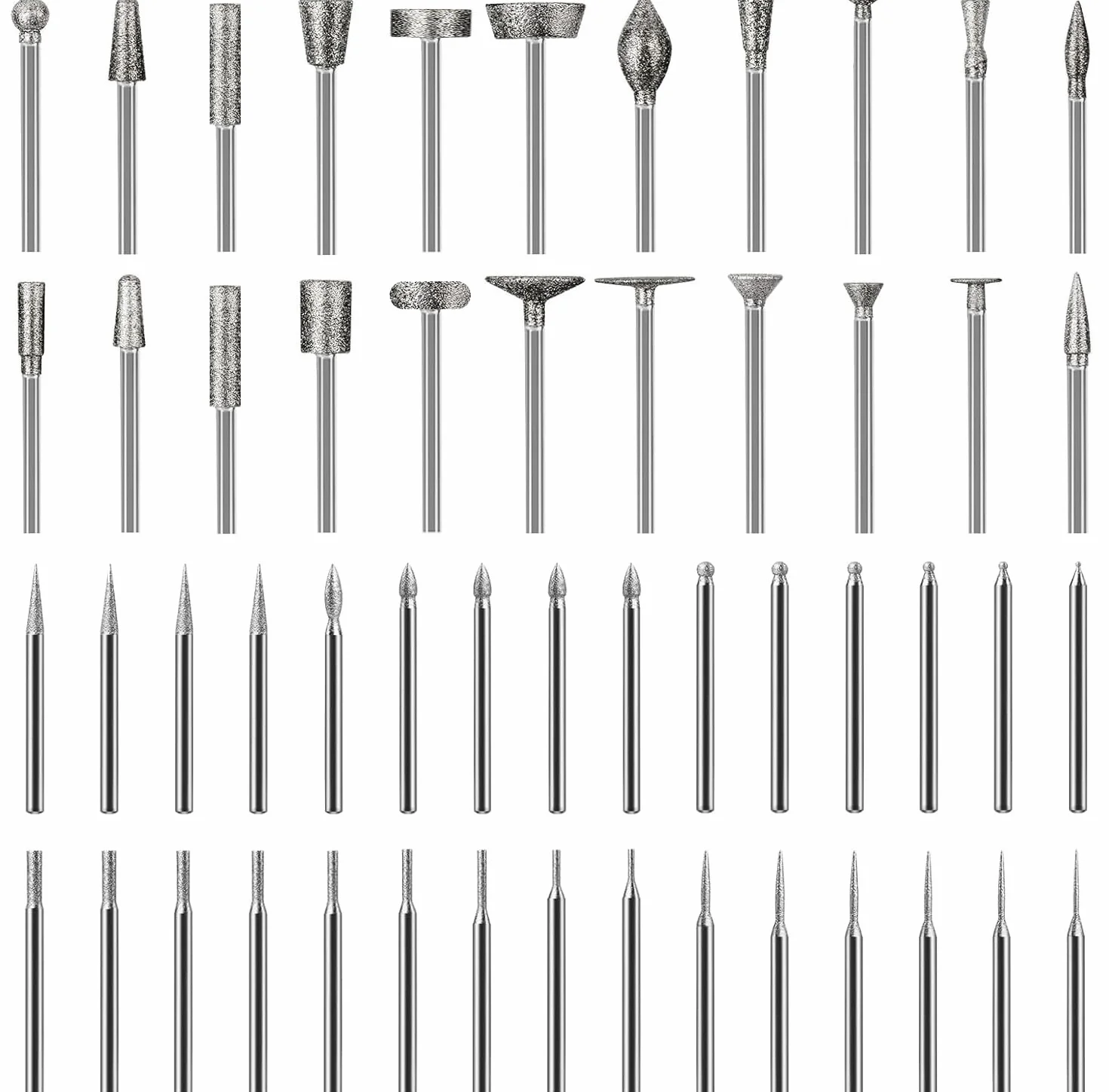 Set di 52 frese diamantate, compatibili con Dremel, accessori rotanti con fusto da 3 mm, vestibilità per vetro, pietre preziose, dettagli di giada, incisione e foratura