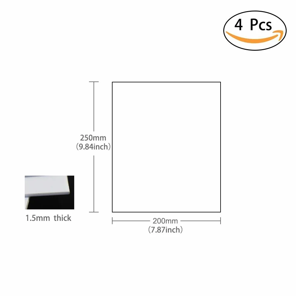 ABS0930, 4 fogli di polistirene bianco da 1,5 mm di spessore, 200 mm x 250 mm, in ABS, per modellini ferroviari (1,5 mm)