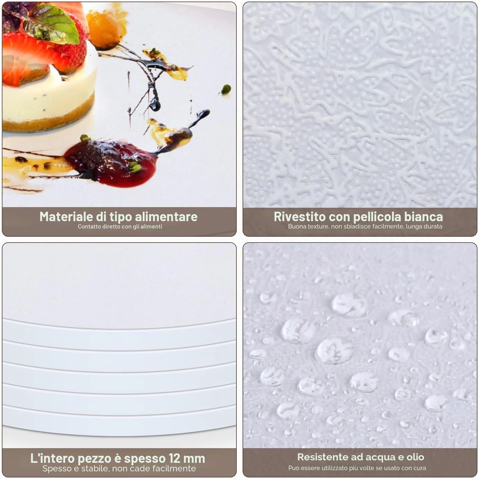 Sottotorta Tondo 25 cm x 12 mm Cartone Bianco Riutilizzabile Cake Board per Torte 8-10 Pollici