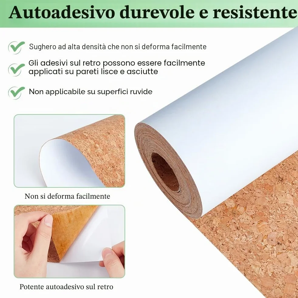 BENECREAT Rotolo di sughero adesivo 5 m, fogli in sughero naturale flessibile 150 mm, spessore 0,5 mm per scaffali e cassetti
