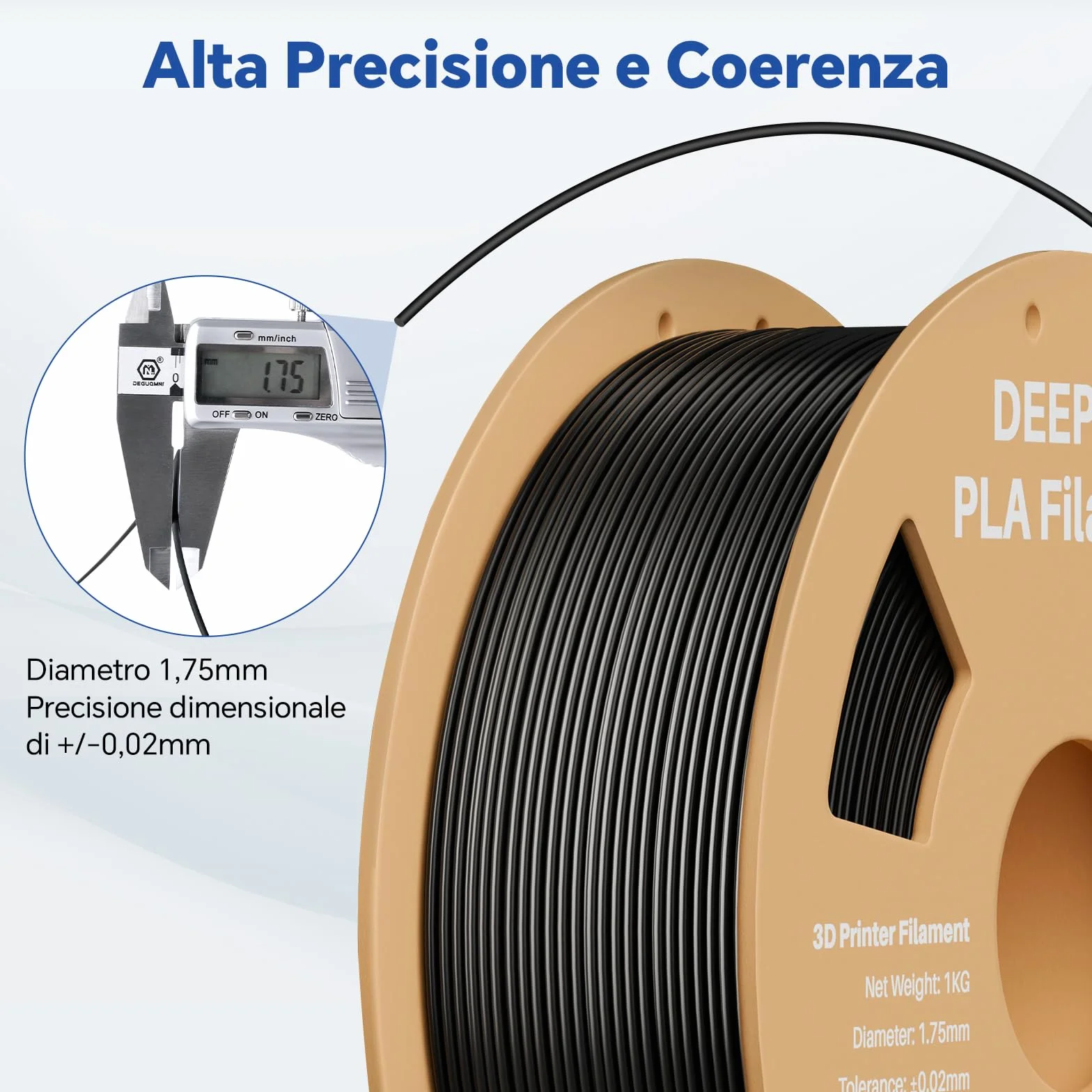 DEEPLEE Filamento PLA 1.75 mm 1 kg Legno Naturale Precisione Dimensionale ±0.02 mm per Stampanti 3D FDM