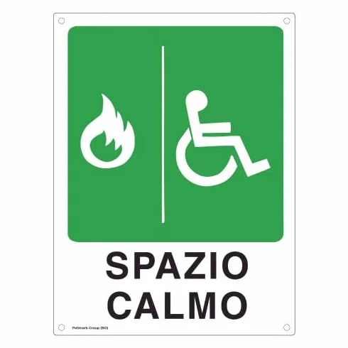 Targa Alluminio Rettangolare - Spazio calmo di spessore mm.0,5, angoli arrotondati, quattro fori Ø mm.3 e biadesivo a retro - Cartelli Soccorso - Segnali Pericolo