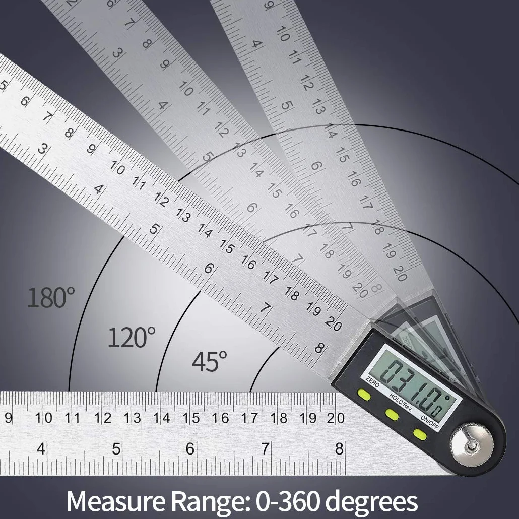 Righello Angolare Digitale Display LCD Goniometro 360 Gradi Rilevatore Angolo Acciaio Inossidabile con Funzione di Bloccaggio per Falegnami Ingegneria Legno,400mm