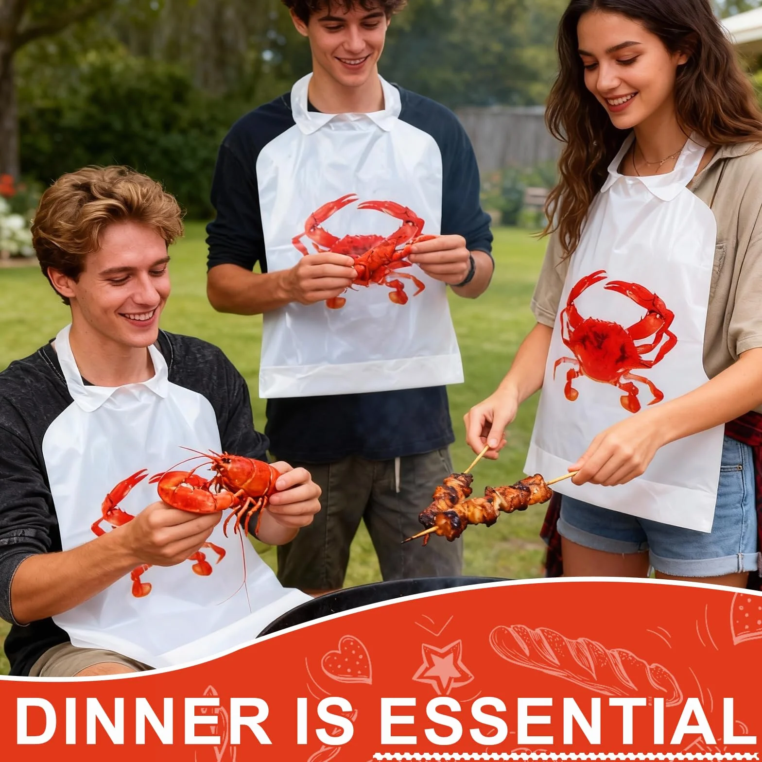 100 pezzi Bavaglini monouso per frutti di mare 43 cm Bavaglini impermeabili per aragosta, gamberi e frutti di mare per bollitura, barbecue e uso in ristorante