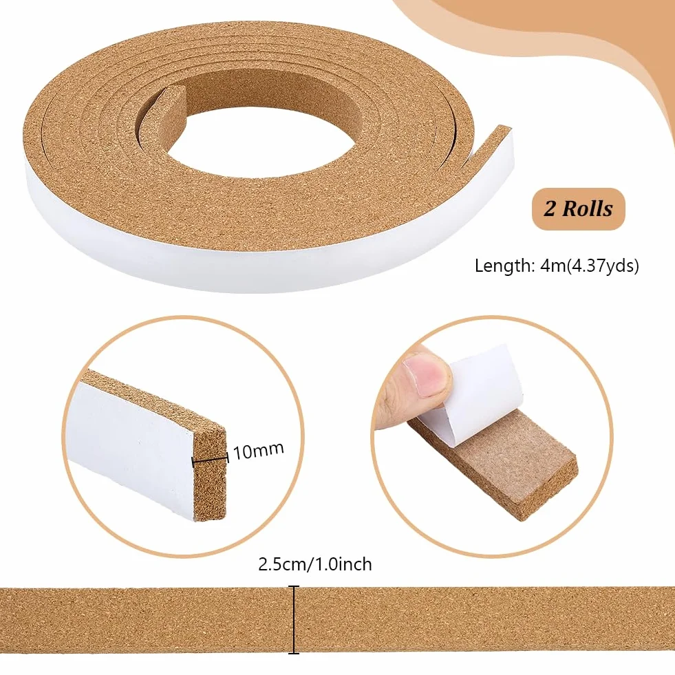 PH PandaHall Strisce di Sughero Adesive 8m 25mm Rotolo per Bacheche Ufficio Scuola Casa