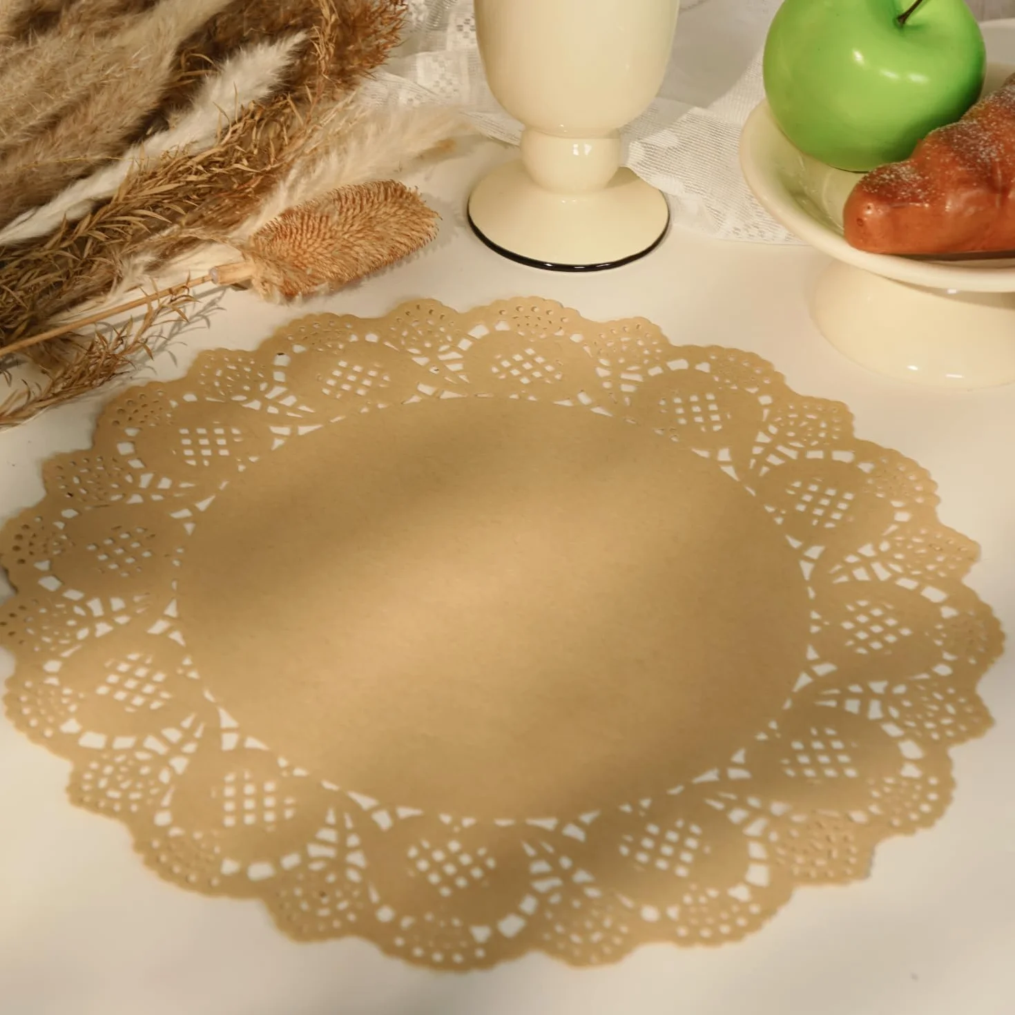 Phantomon 100 centrini di carta marrone pizzo 30,5 cm tovagliette usa e getta naturali ecologiche