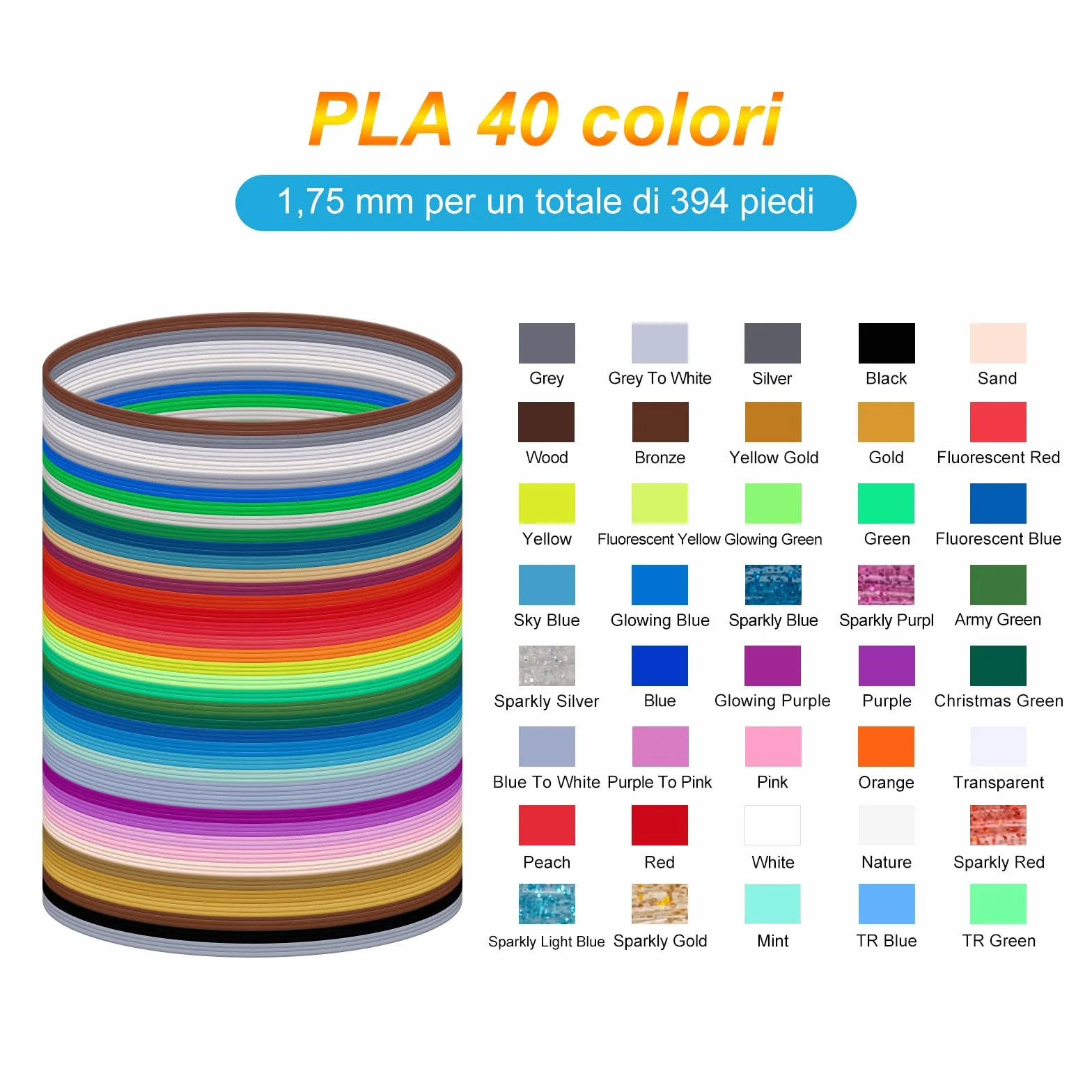 Kretrum 40 colori 3D penna filamento PLA 1,75 mm compatibile MYNT3D SCRIB3D 394 piedi