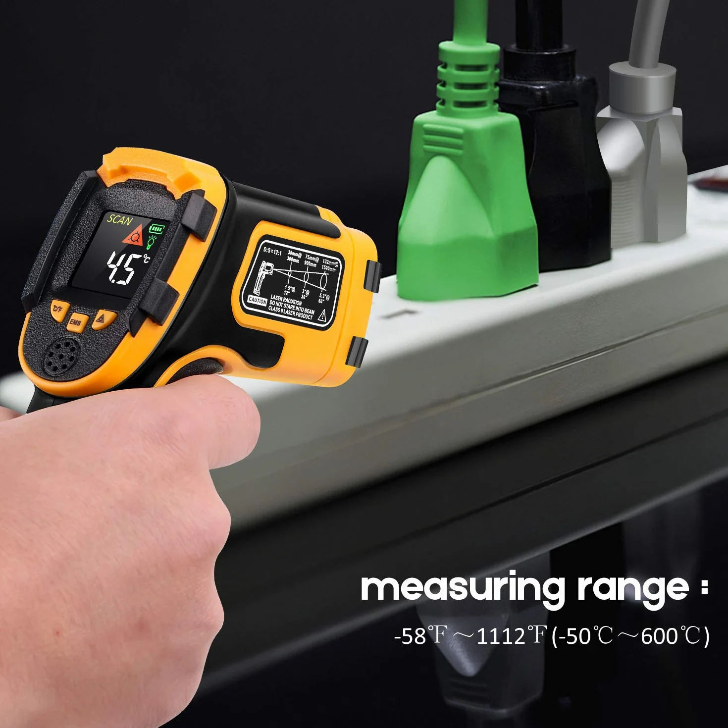Termometro Infrarossi Digitale Laser Senza Contatto -58°F~1112°F (-50°C～600°C) Emissività Regolabile per Cottura BBQ Freezer con Sonda Carne