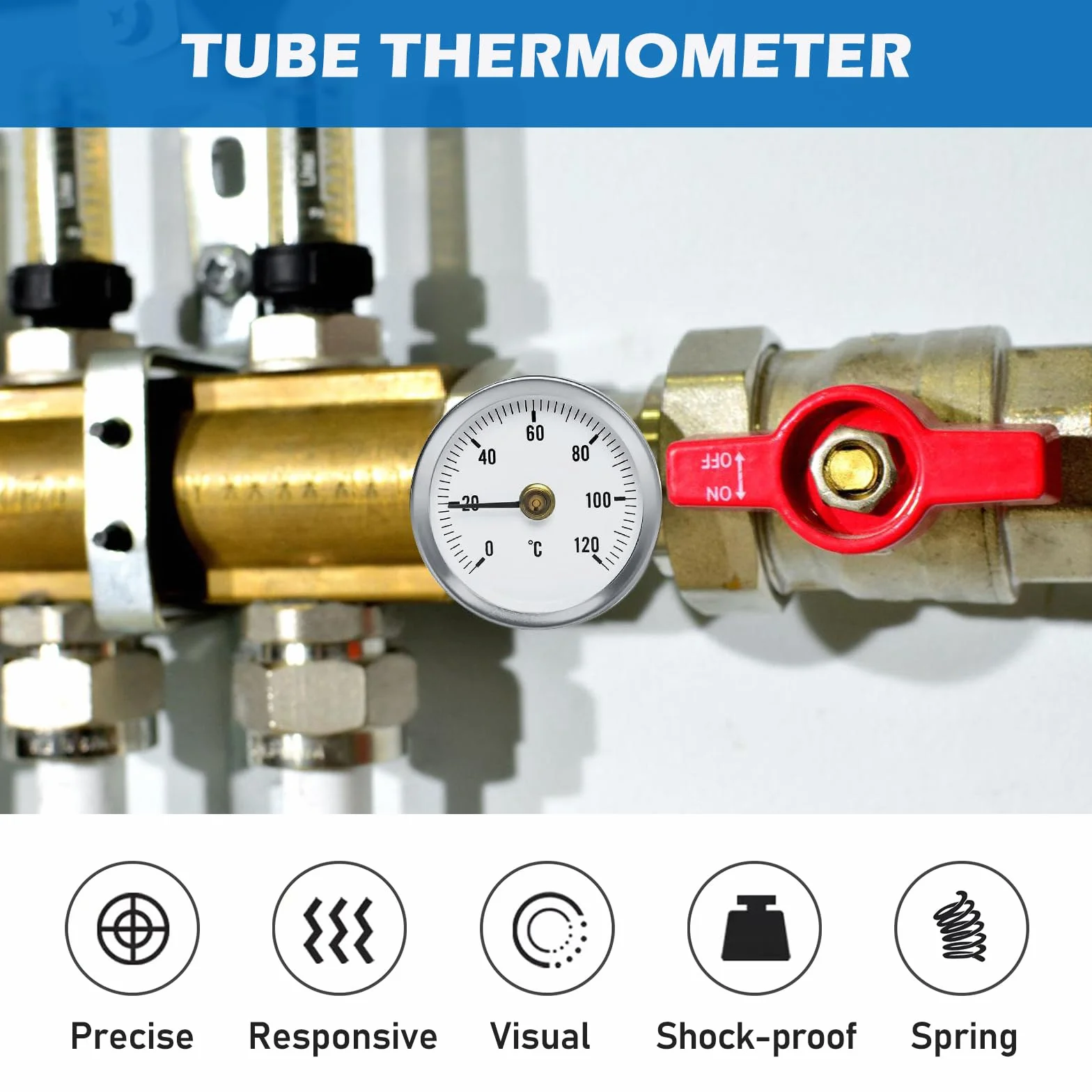 Termometri per Tubi di Riscaldamento, 5 Pezzi Termometro Bimetallico 63 mm per Tubi Superfici Olio