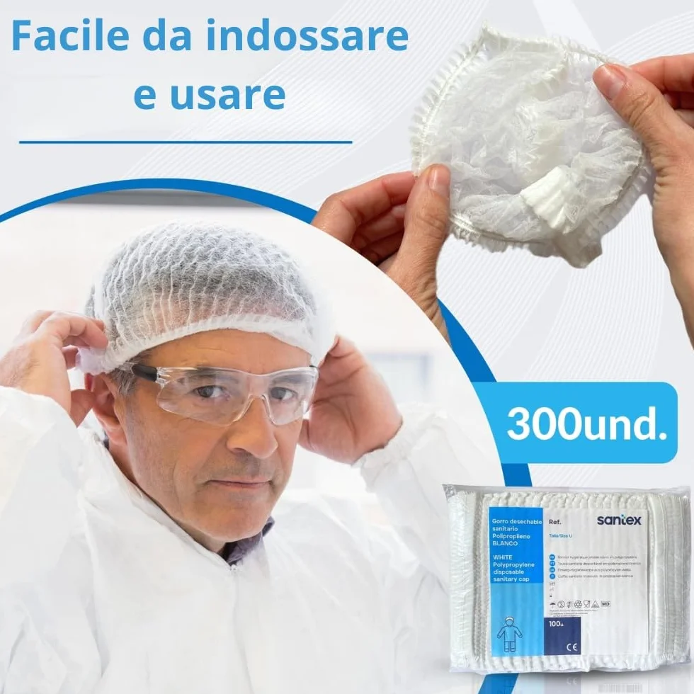 SANTEX 100/300 Cuffietta Chirurgica – Capello Chef – Cuffia Chirurgica – Cuffia Monouso – Capello Da Chef – Tappi Per Alimenti – Cuffieta Monouso – Cuffia Capelli – Cuffiette Chirurgiche (300)