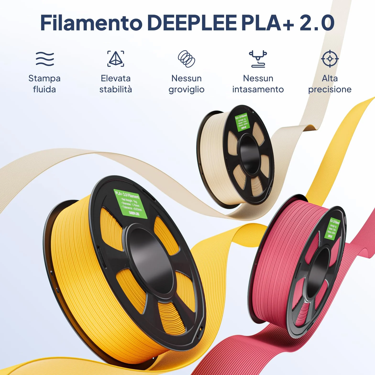 DEEPLEE Filamento PLA+ 1.75 mm 1 kg Nero, Alta Tenacità, Precisione ±0.02 mm per Stampanti 3D FDM