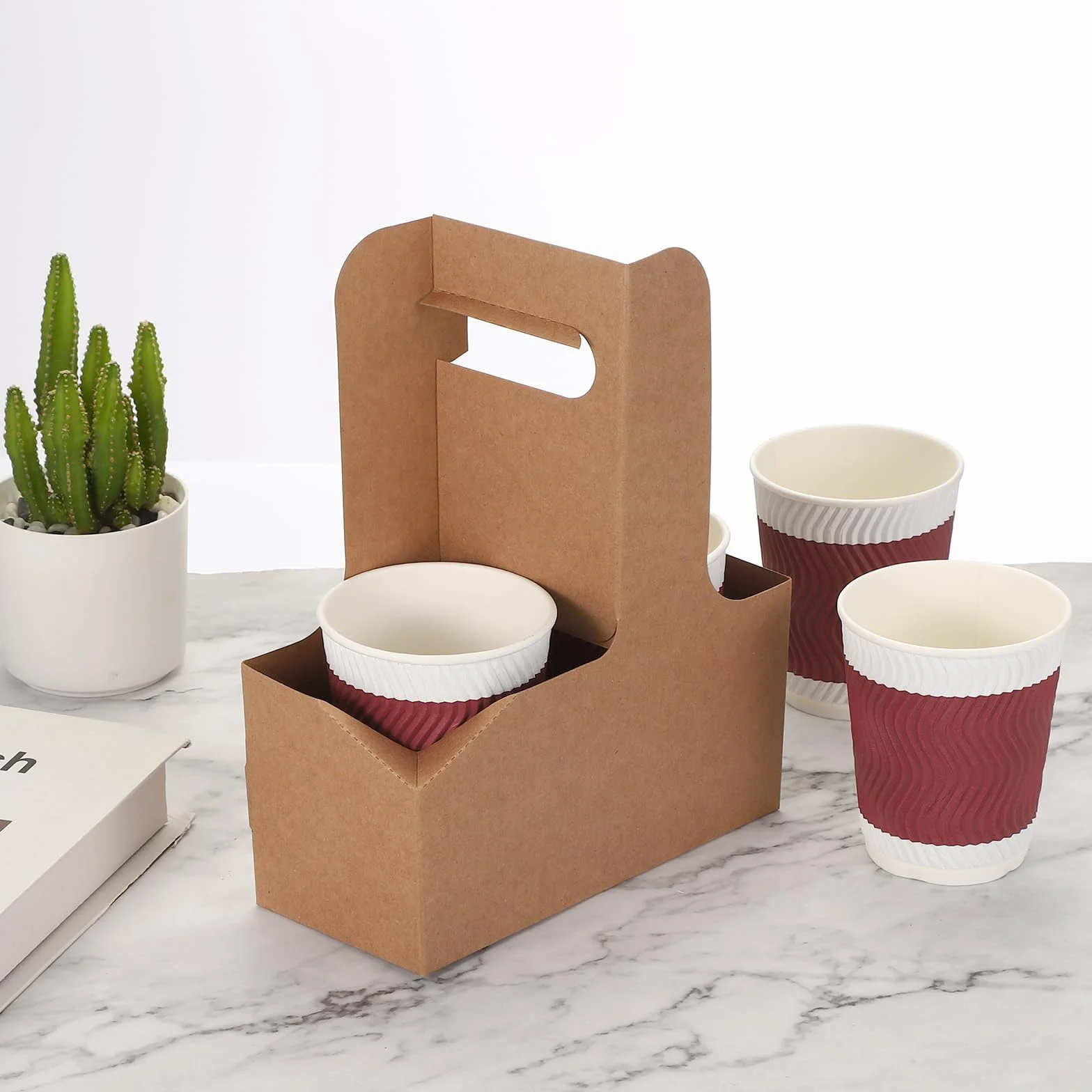 PATIKIL 2 Portabicchieri Tazze con Manico, 20Pz Portabicchieri Caffè Cartone Kraft Asporto, Monouso, Bianco