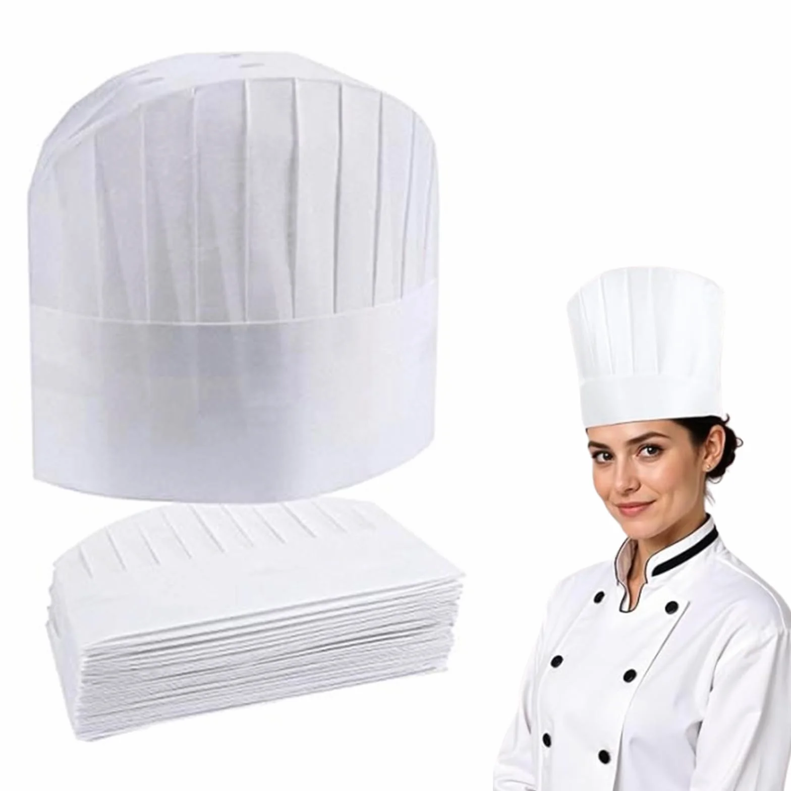 Cappelli da Cuoco Monouso in Carta 9 Pollici Bianco Confezione da 30