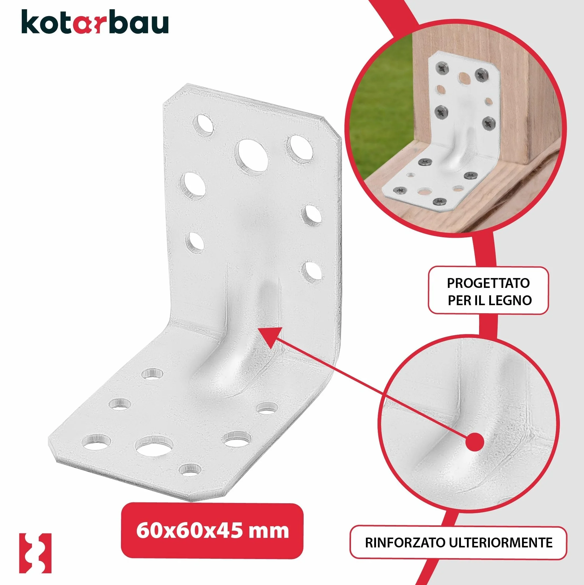 KOTARBAU 25 Pezzi Staffa Angolare Acciaio Zincato 60x60x45 mm Argento Squadretta Angolare 90 Gradi