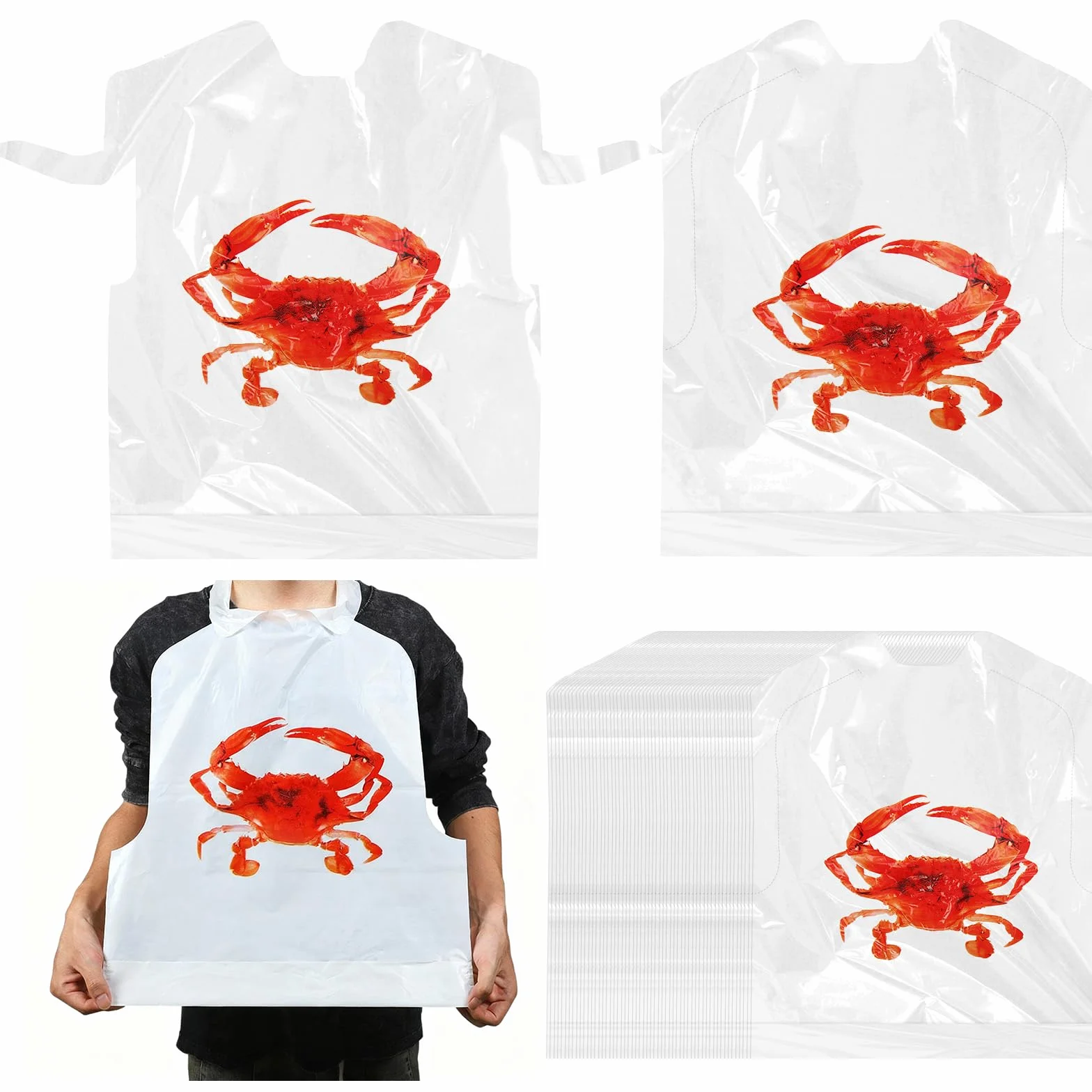 100 pezzi Bavaglini monouso per frutti di mare 43 cm Bavaglini impermeabili per aragosta, gamberi e frutti di mare per bollitura, barbecue e uso in ristorante