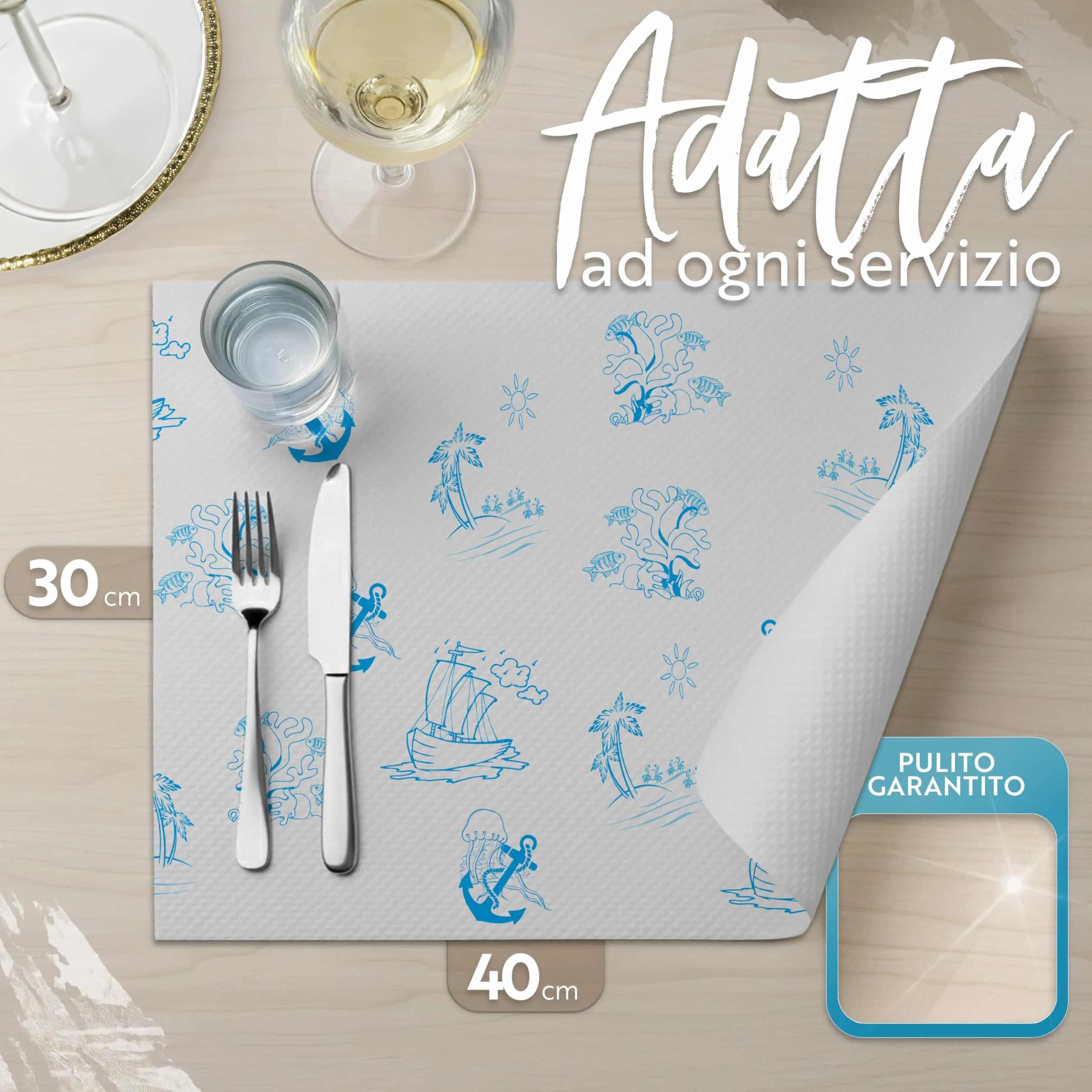 GIORDANO Cart 500 Tovagliette Carta Monouso Kraft Bianca Goffrata Oasi Marina - Tovagliette Americane Usa e Getta Resistenti