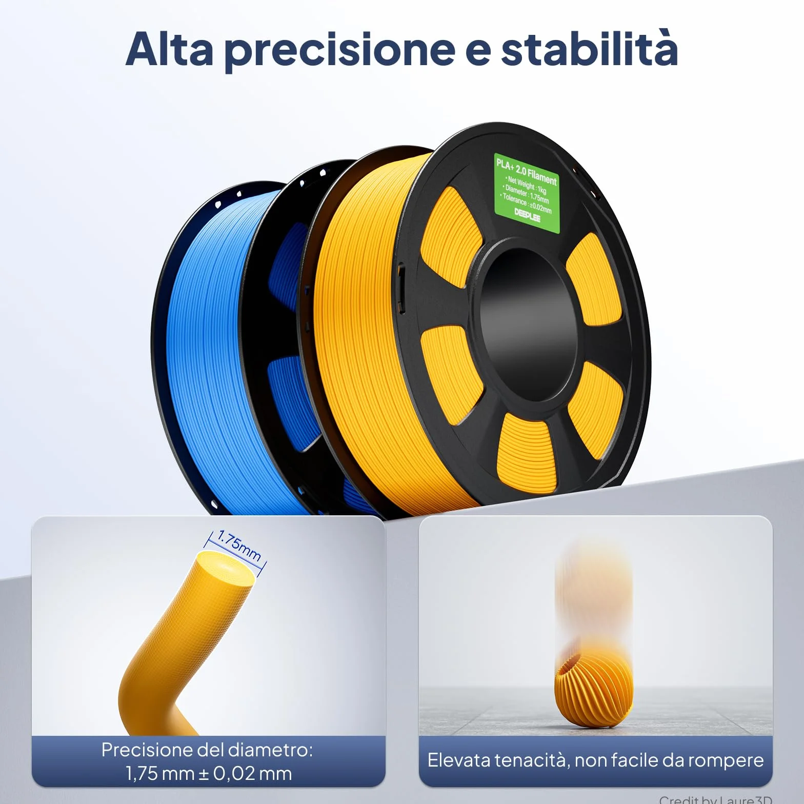 DEEPLEE Filamento PLA+ 1.75 mm 1 kg Nero, Alta Tenacità, Precisione ±0.02 mm per Stampanti 3D FDM