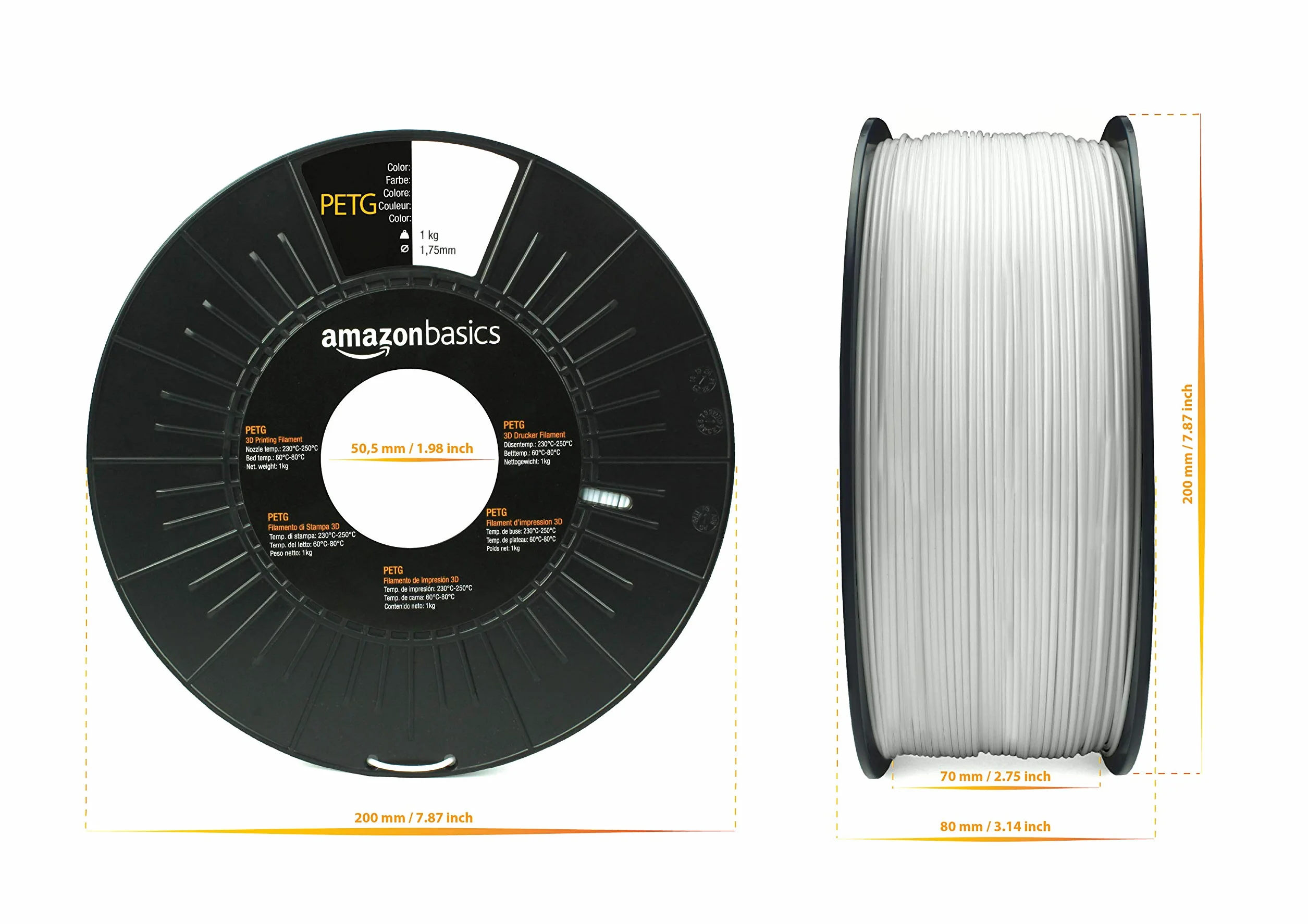 Amazon Basics Filamento PETG 1.75 mm nero 1 kg per stampanti 3D