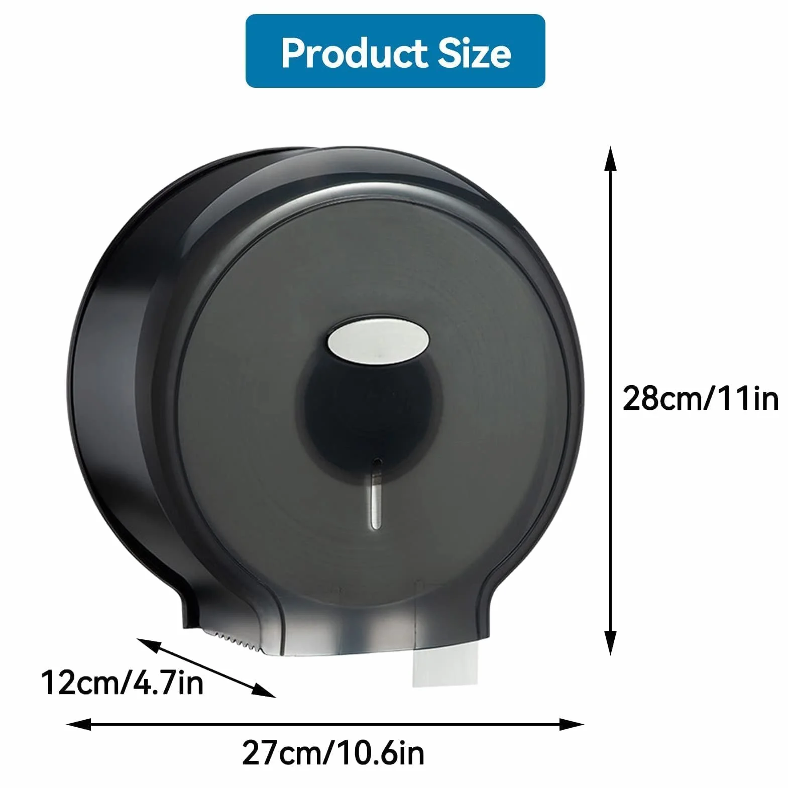 HERCHR Dispenser Carta Igienica a Parete, Jumbo Rotolo Singolo, Diametro Inferiore 24 cm Nero