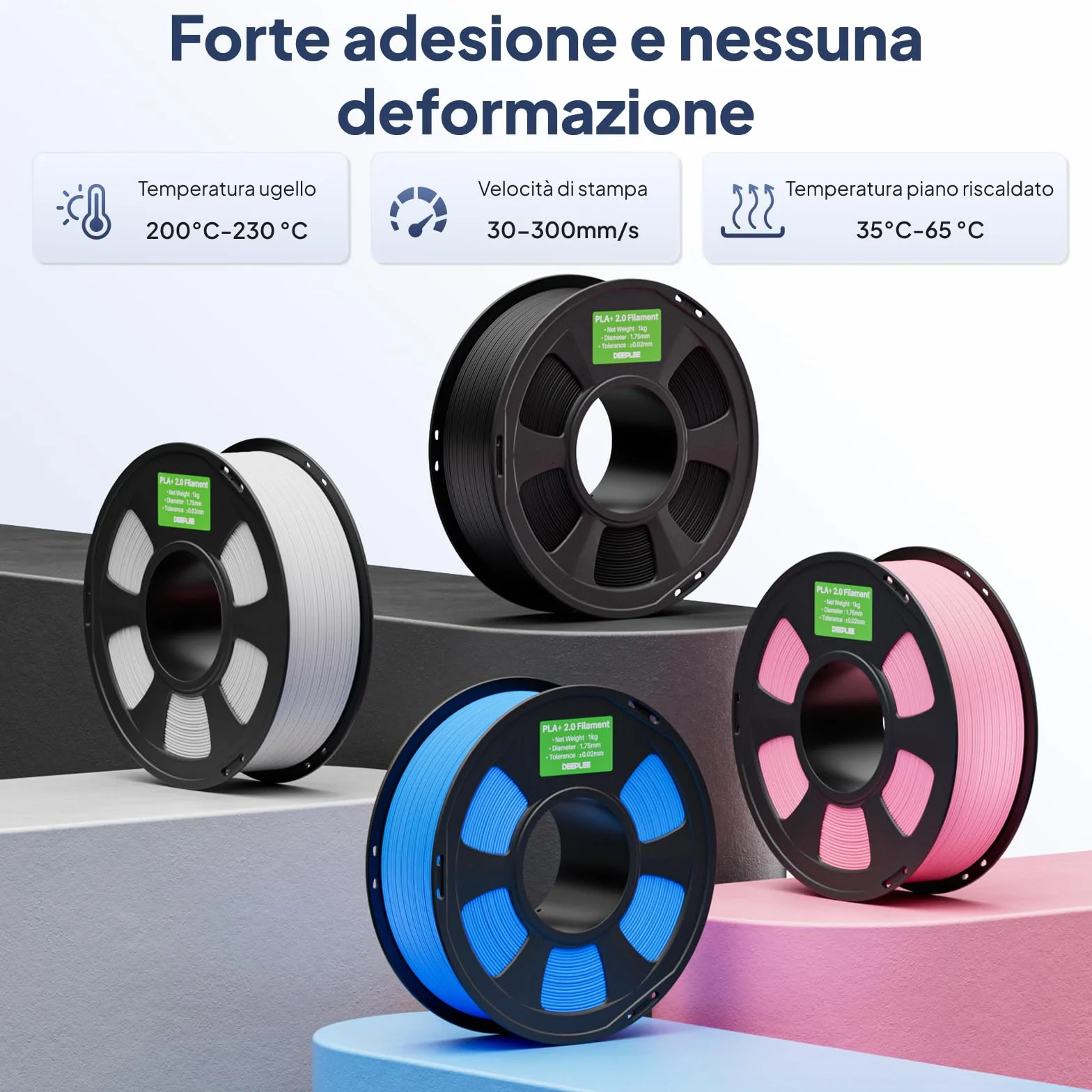 DEEPLEE Filamento PLA+ 1.75 mm 1 kg Nero, Alta Tenacità, Precisione ±0.02 mm per Stampanti 3D FDM