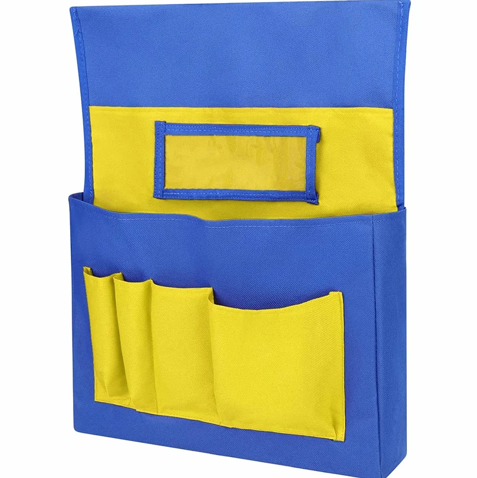 Tasca per sedia in aula scuola e tasche per sedie con targhetta con nome e tasche posteriori per sedie, borsa da appendere per aula o per asilo, casa, scuola