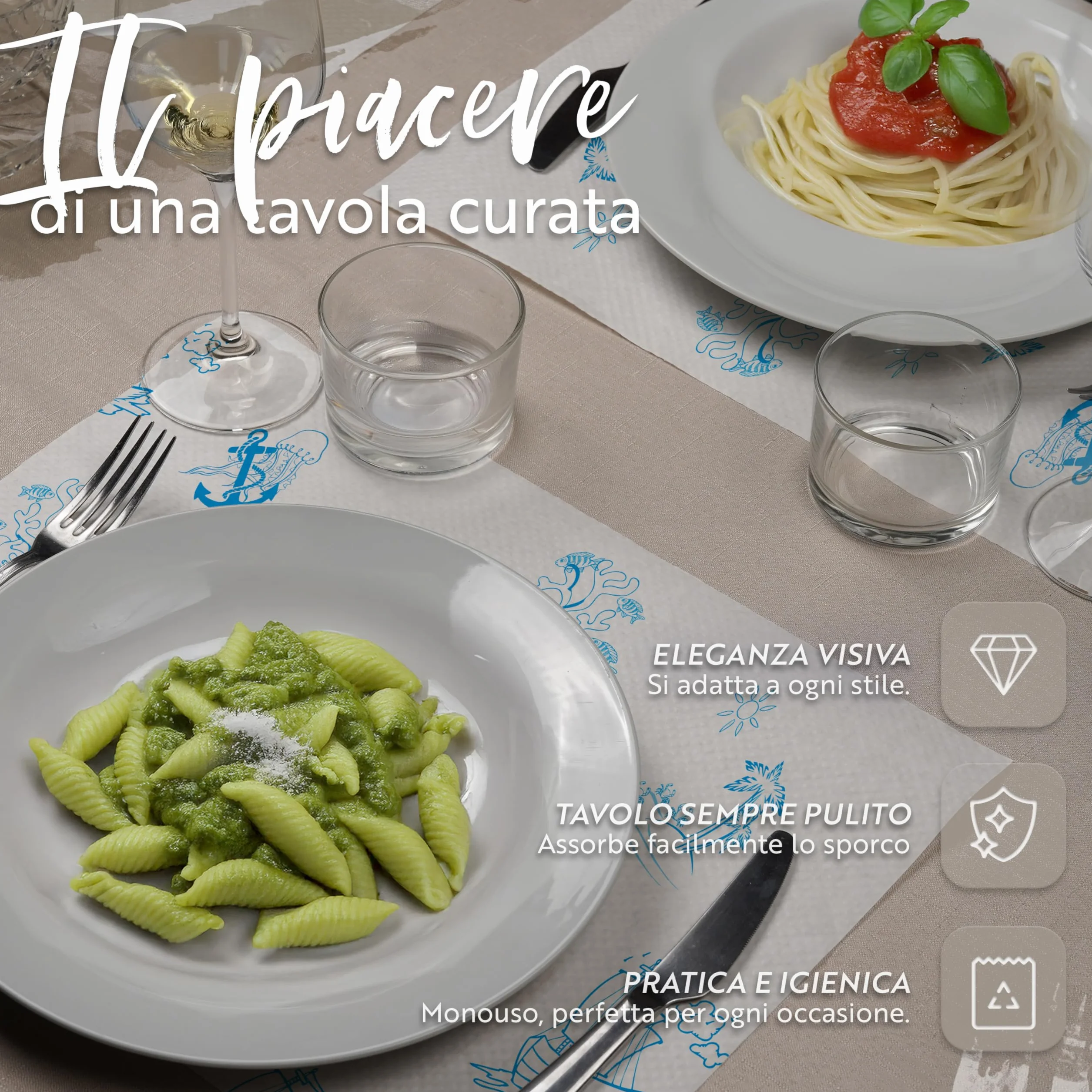 GIORDANO Cart 500 Tovagliette Carta Monouso Kraft Bianca Goffrata Oasi Marina - Tovagliette Americane Usa e Getta Resistenti